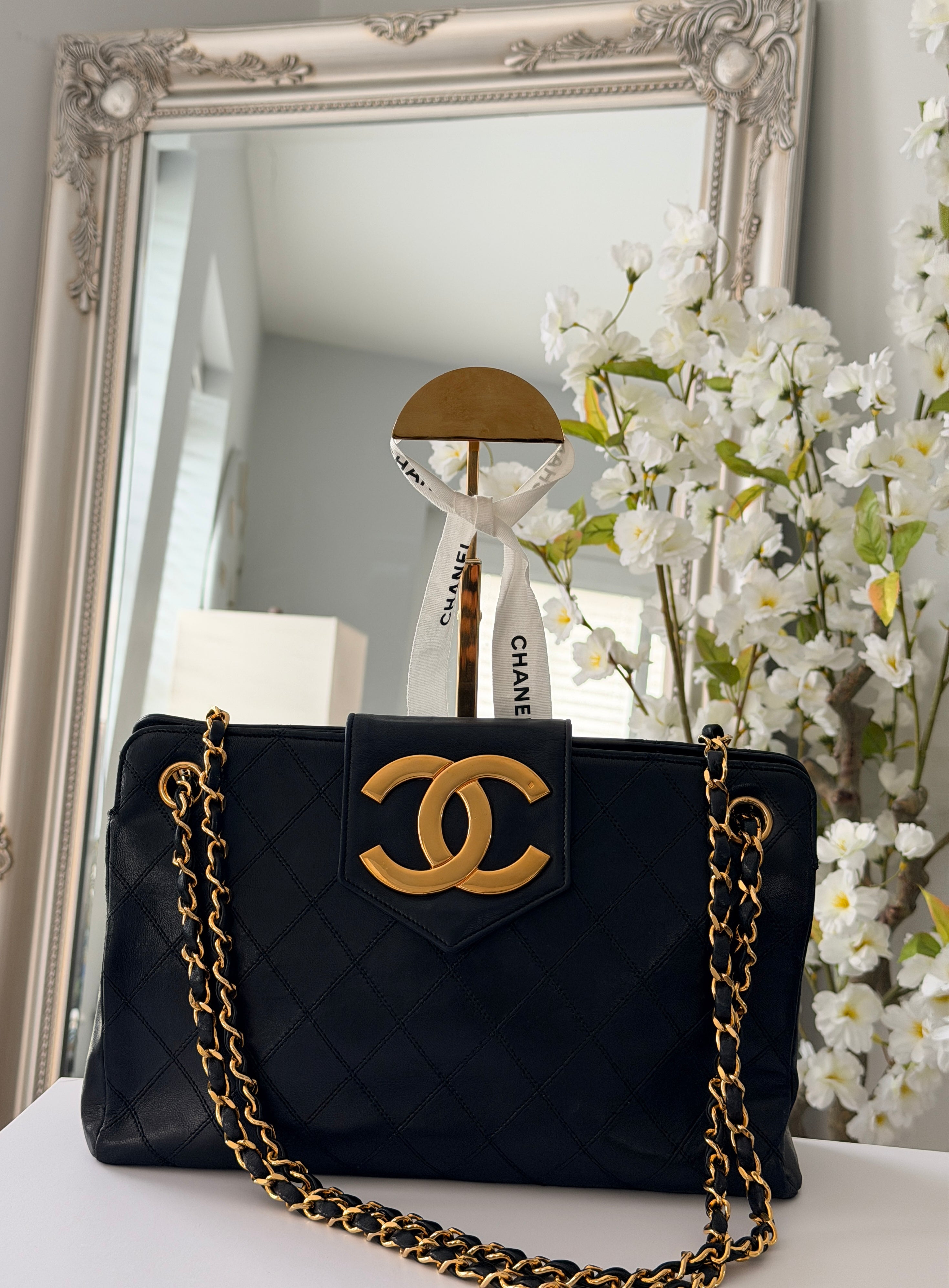 Vintage CHANEL Small Supermodel Tote Black Lambskin & 24K Gold-Plated Hardware