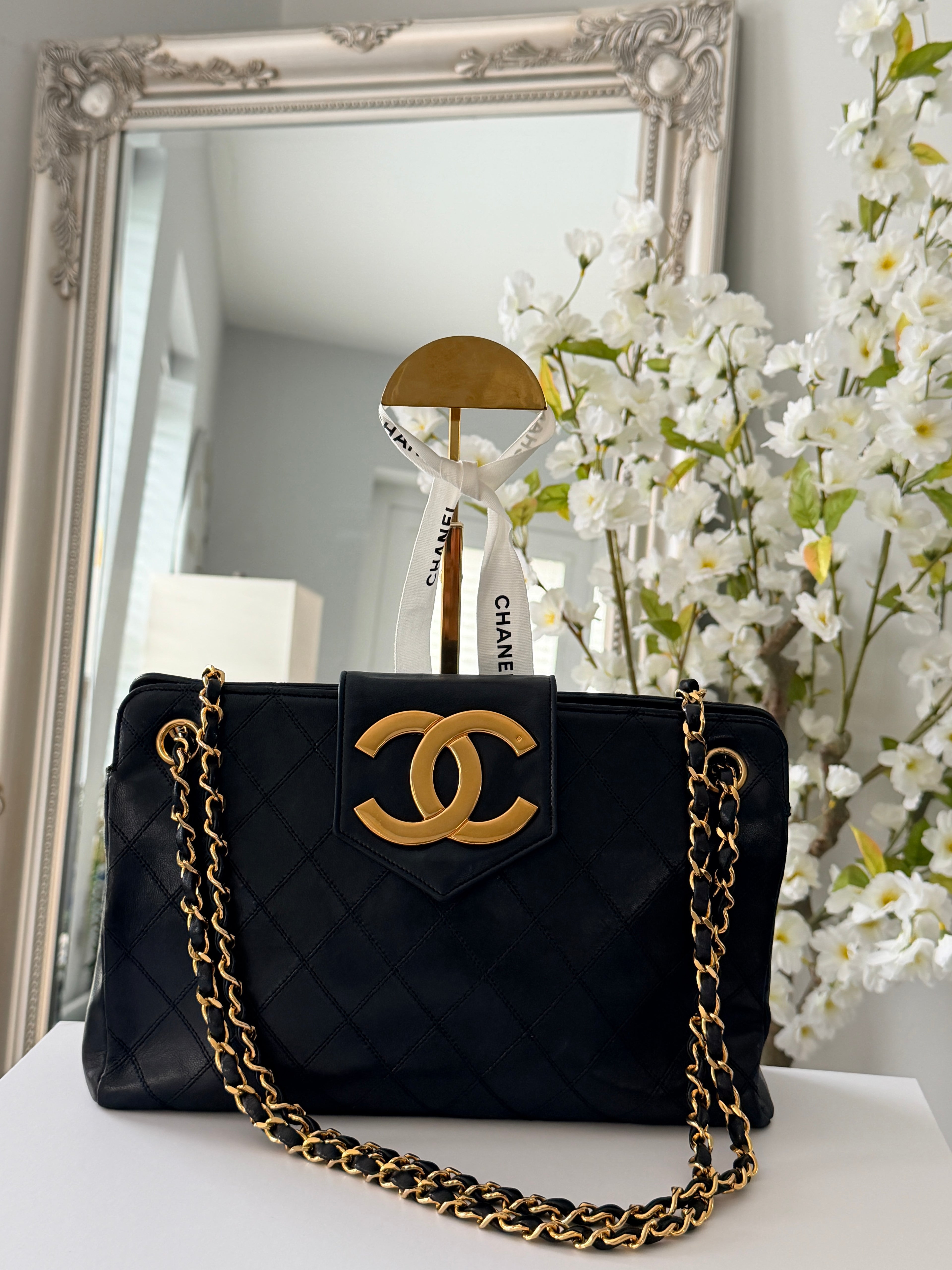 Vintage CHANEL Small Supermodel Tote Black Lambskin & 24K Gold-Plated Hardware