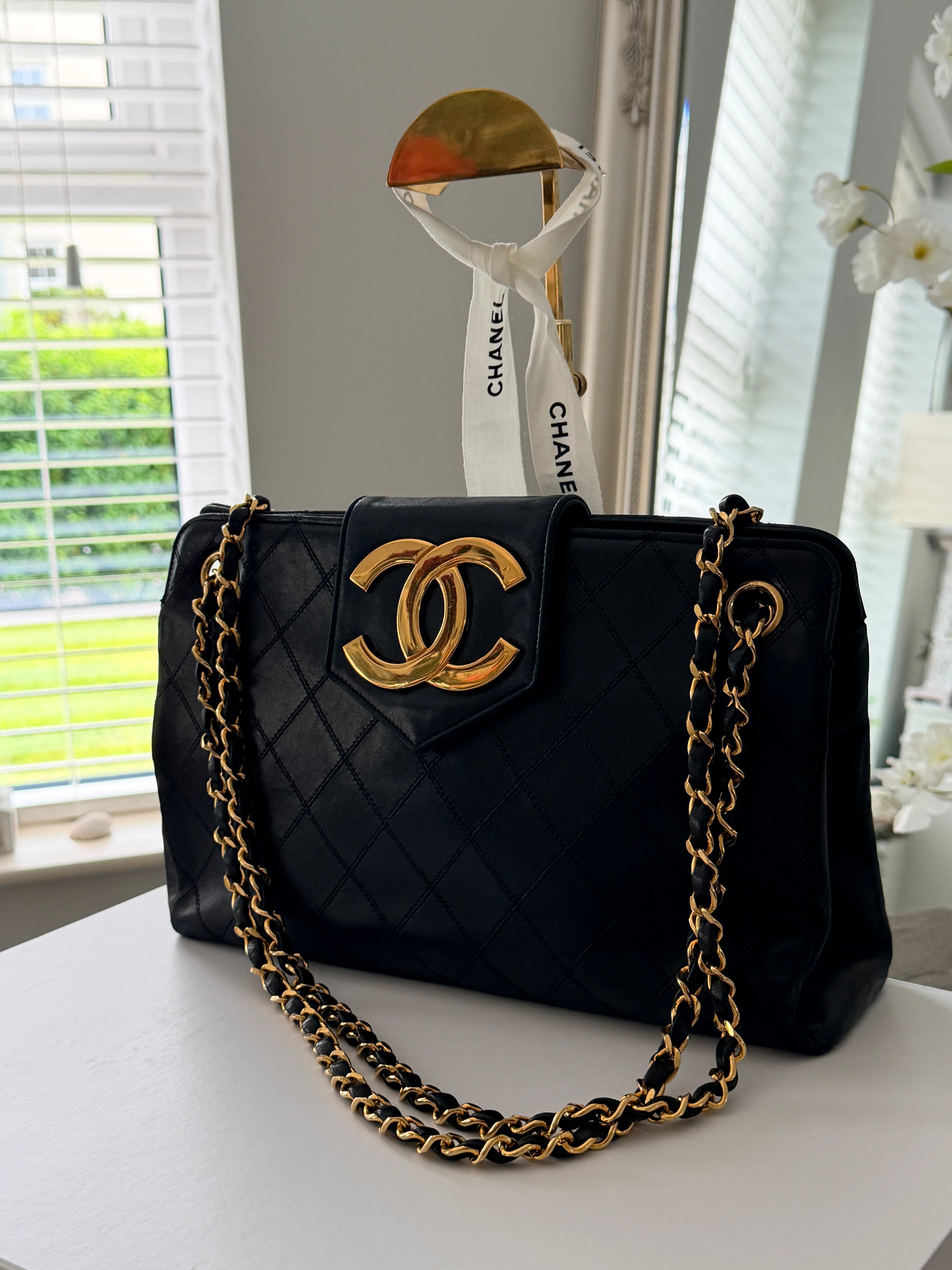 Vintage CHANEL Small Supermodel Tote Black Lambskin & 24K Gold-Plated Hardware