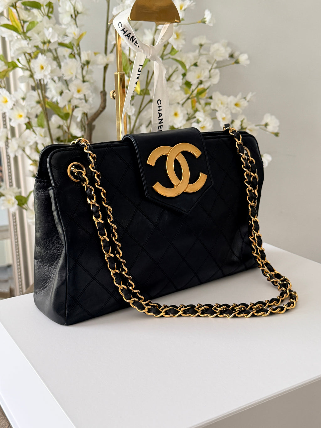 Vintage CHANEL Small Supermodel Tote Black Lambskin & 24K Gold-Plated Hardware