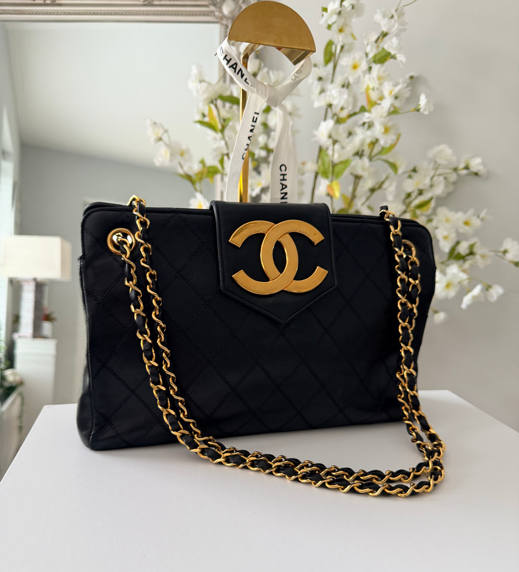 Vintage CHANEL Small Supermodel Tote Black Lambskin & 24K Gold-Plated Hardware