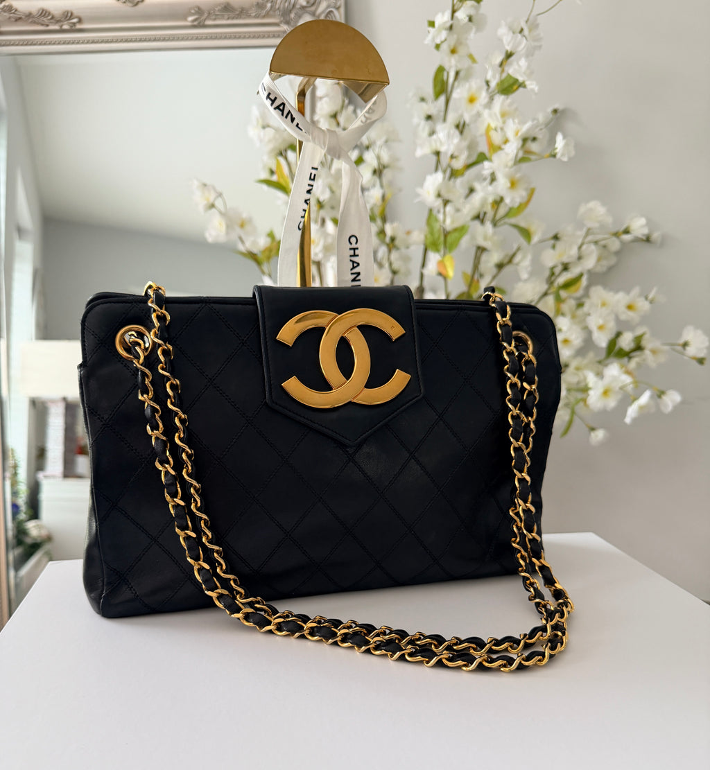 Vintage CHANEL Small Supermodel Tote Black Lambskin & 24K Gold-Plated Hardware