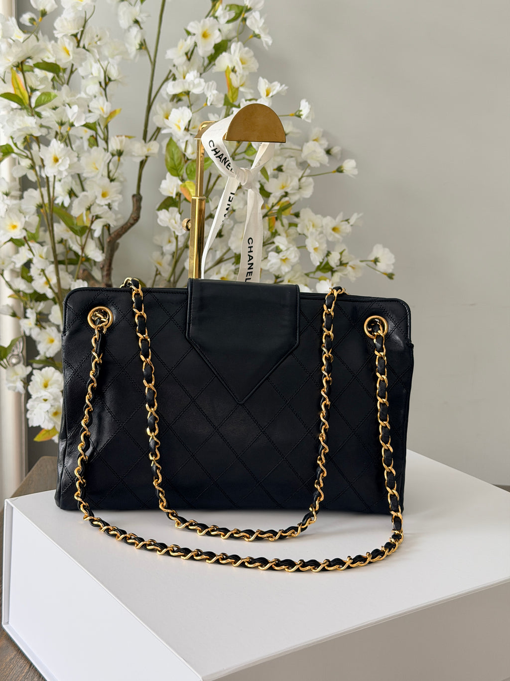Vintage CHANEL Small Supermodel Tote Black Lambskin & 24K Gold-Plated Hardware