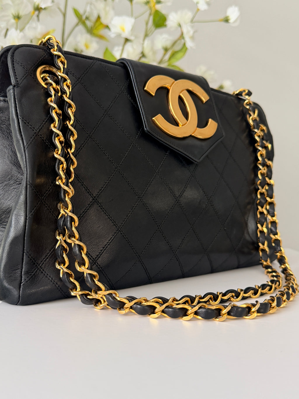Vintage CHANEL Small Supermodel Tote Black Lambskin & 24K Gold-Plated Hardware