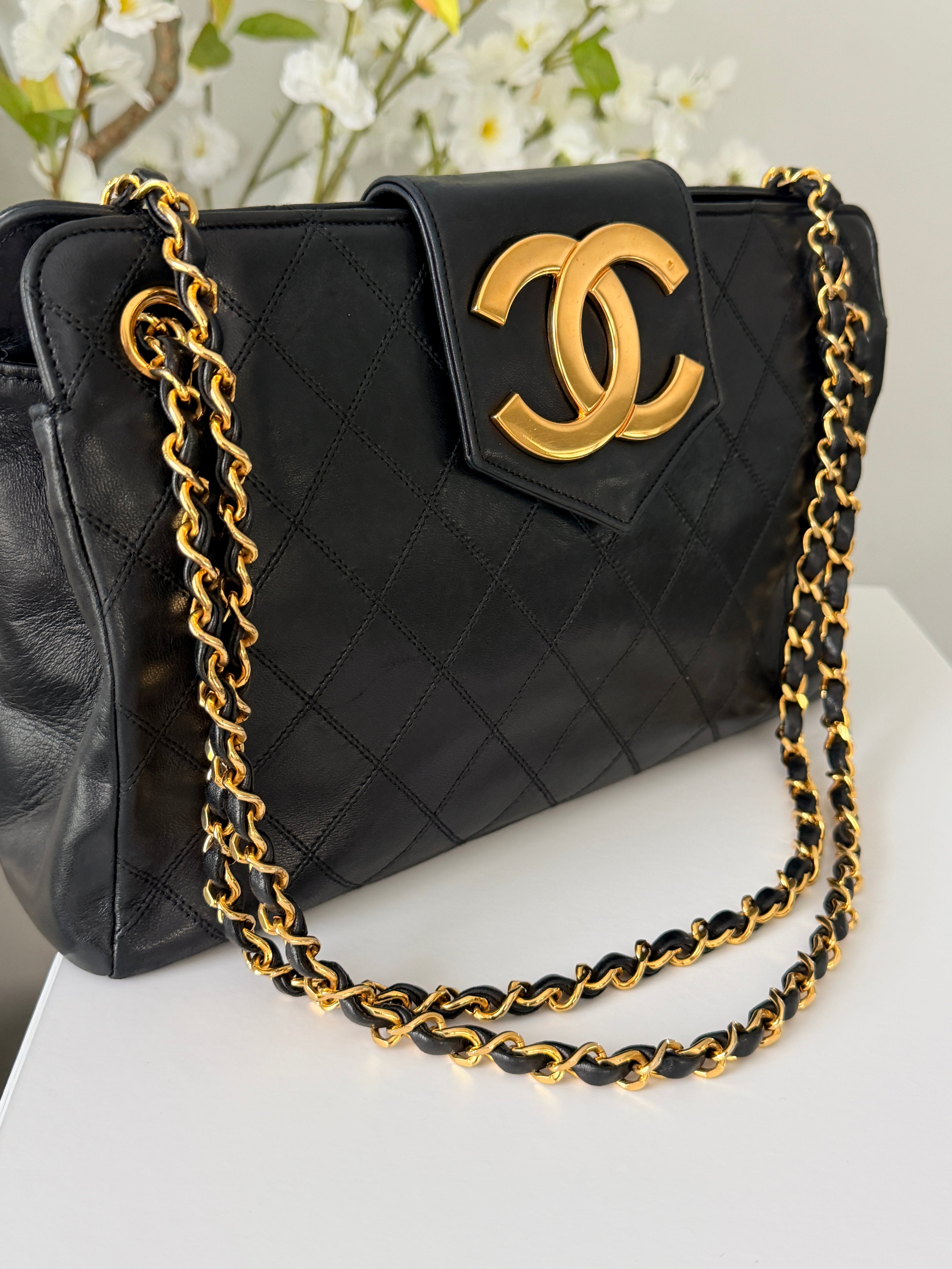 Vintage CHANEL Small Supermodel Tote Black Lambskin & 24K Gold-Plated Hardware