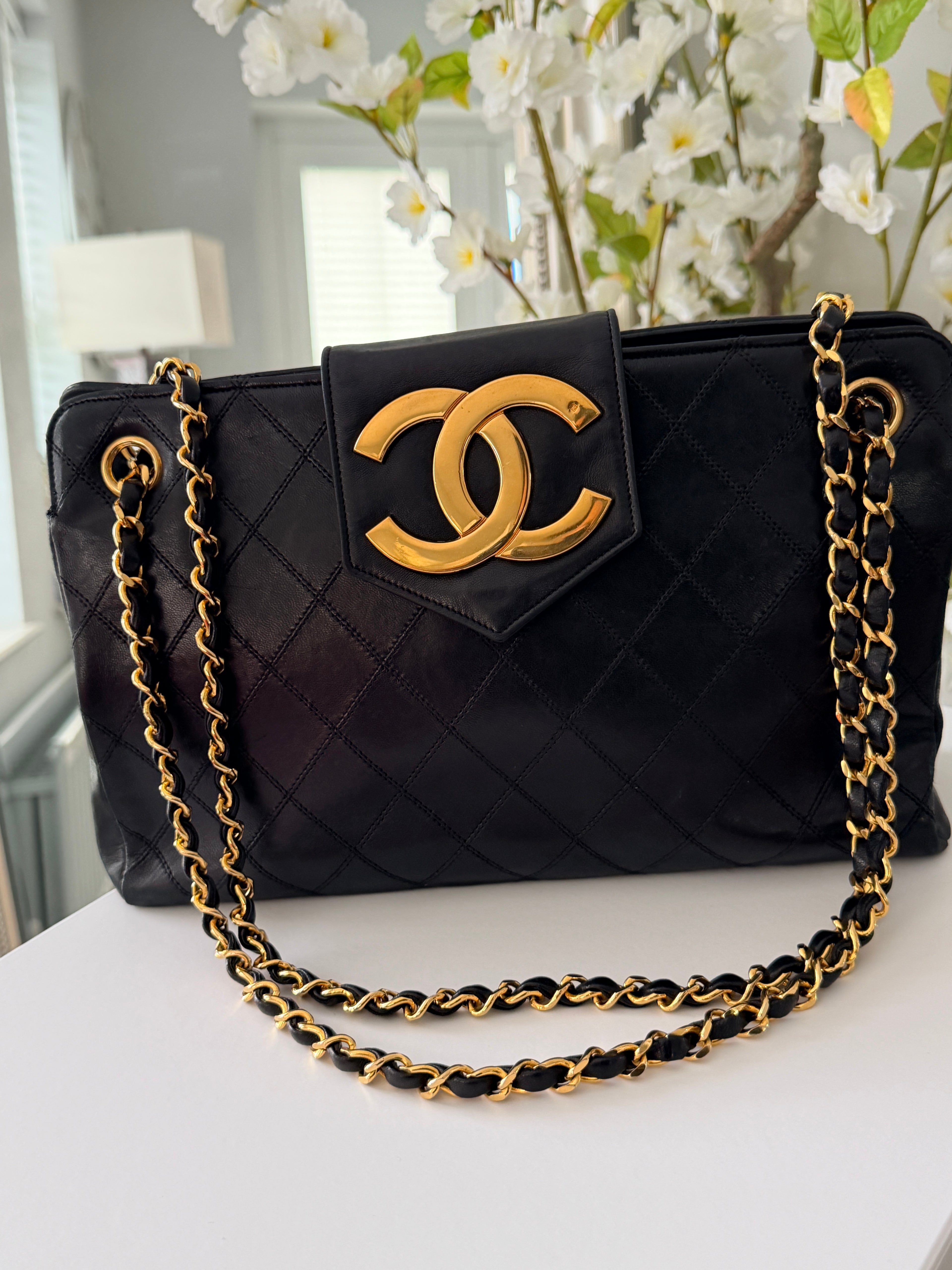 Vintage CHANEL Small Supermodel Tote Black Lambskin & 24K Gold-Plated Hardware