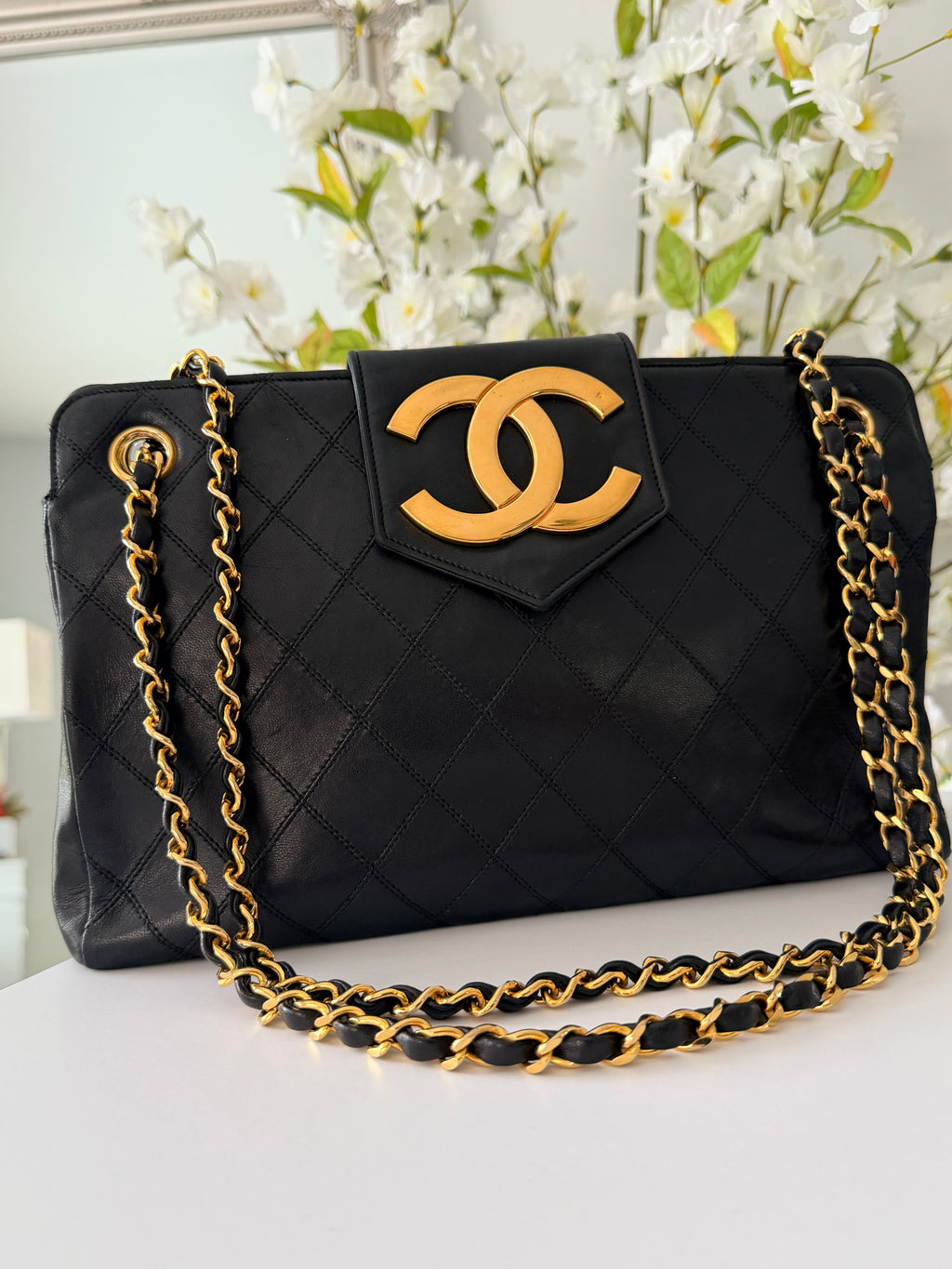 Vintage CHANEL Small Supermodel Tote Black Lambskin & 24K Gold-Plated Hardware
