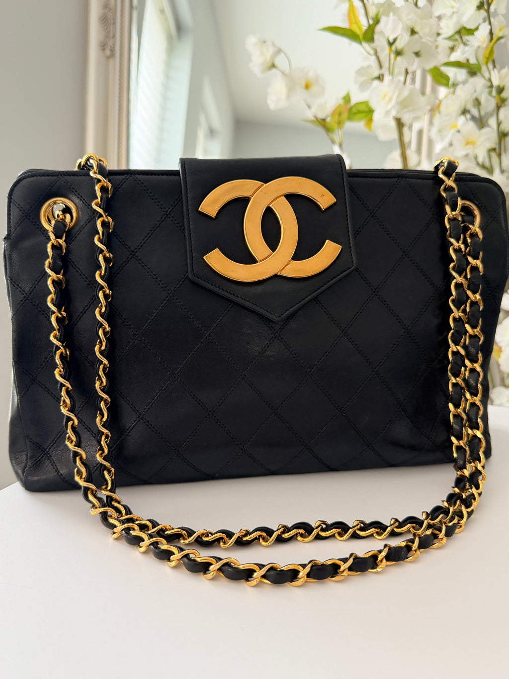 Vintage CHANEL Small Supermodel Tote Black Lambskin & 24K Gold-Plated Hardware