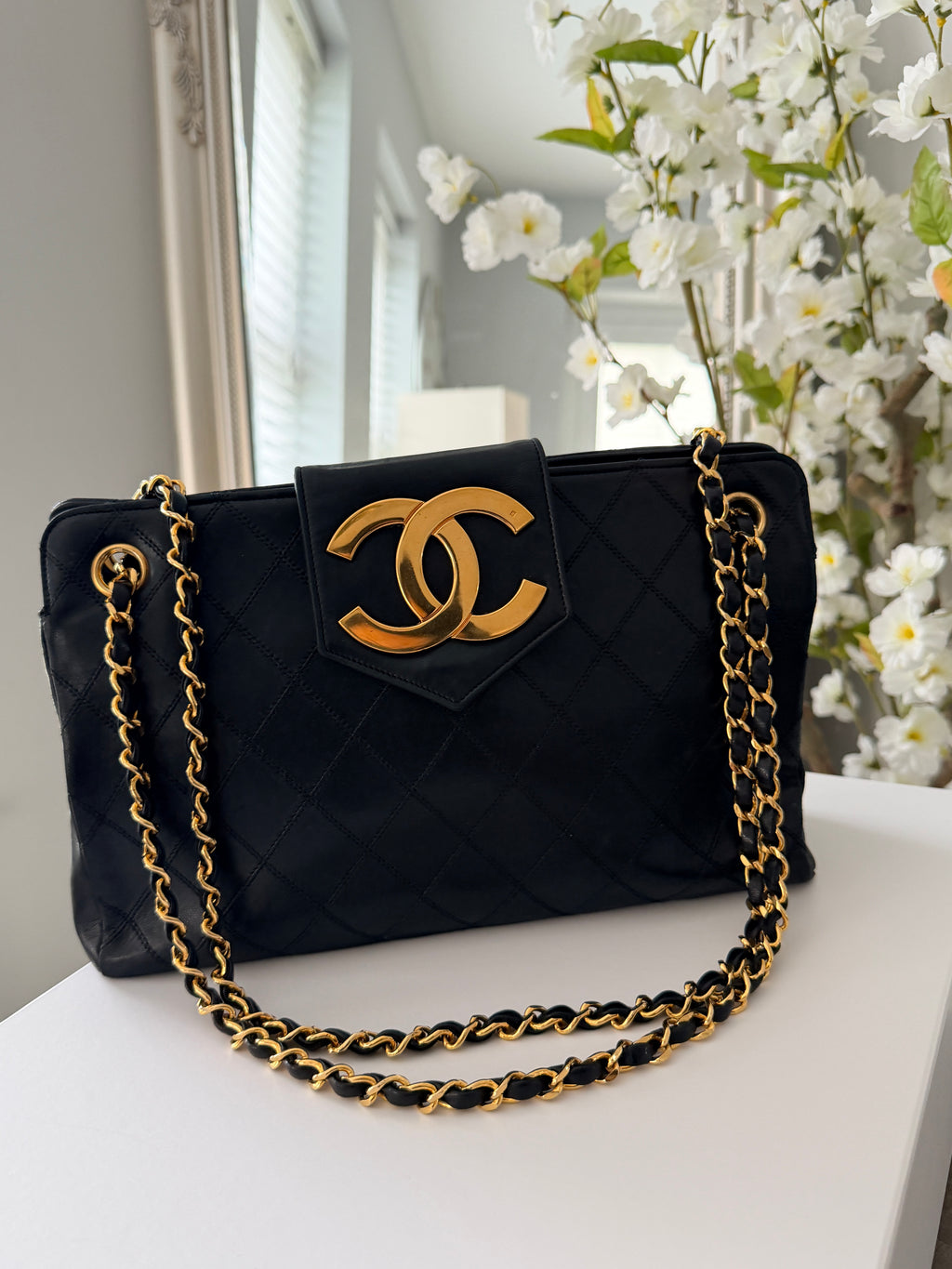 Vintage CHANEL Small Supermodel Tote Black Lambskin & 24K Gold-Plated Hardware