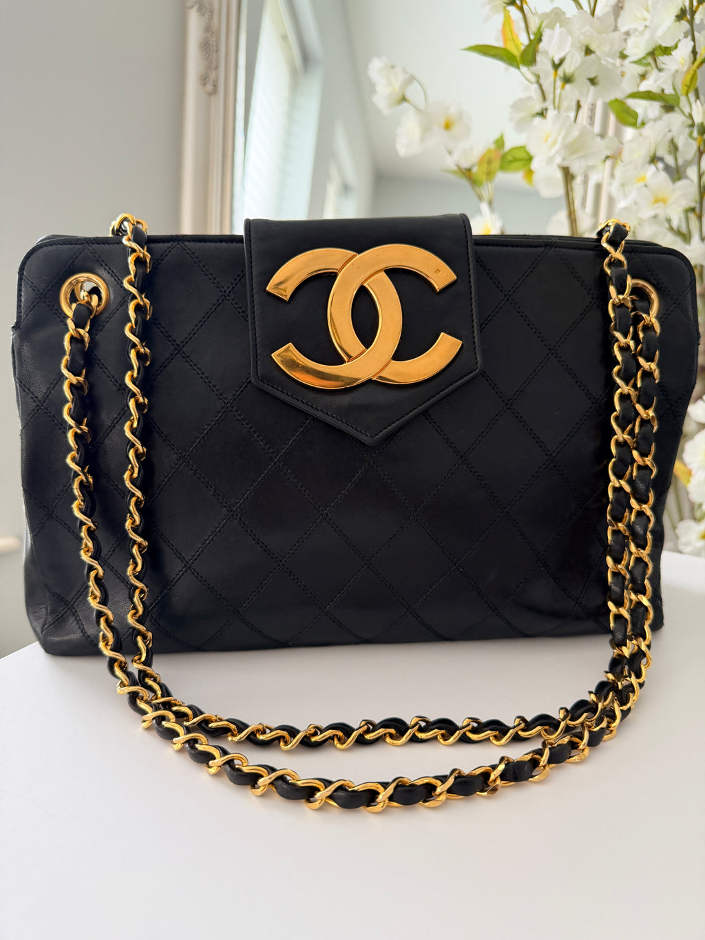 Vintage CHANEL Small Supermodel Tote Black Lambskin & 24K Gold-Plated Hardware
