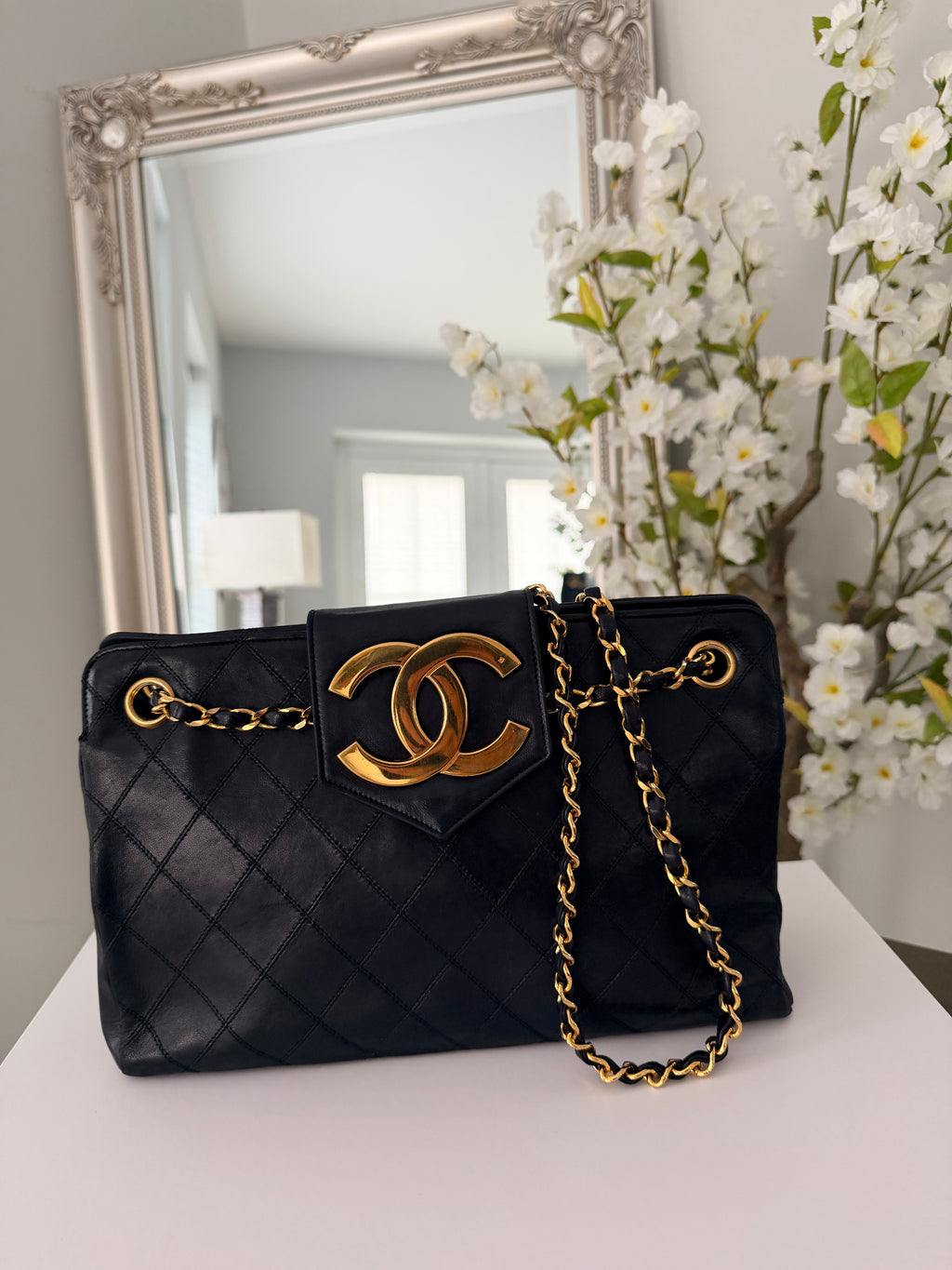 Vintage CHANEL Small Supermodel Tote Black Lambskin & 24K Gold-Plated Hardware
