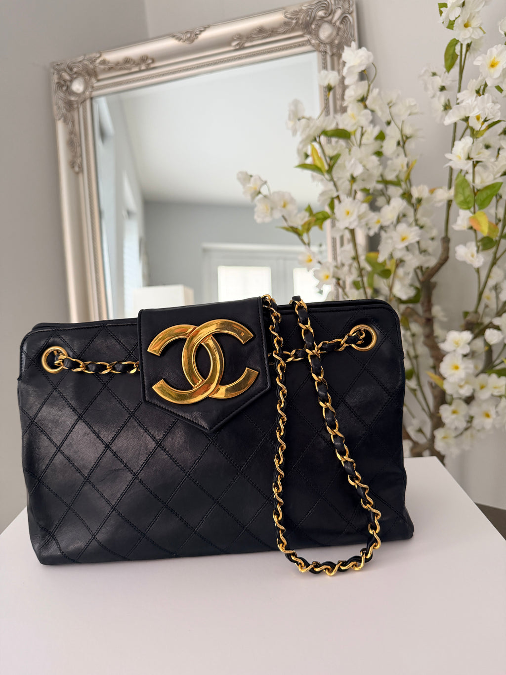 Vintage CHANEL Small Supermodel Tote Black Lambskin & 24K Gold-Plated Hardware