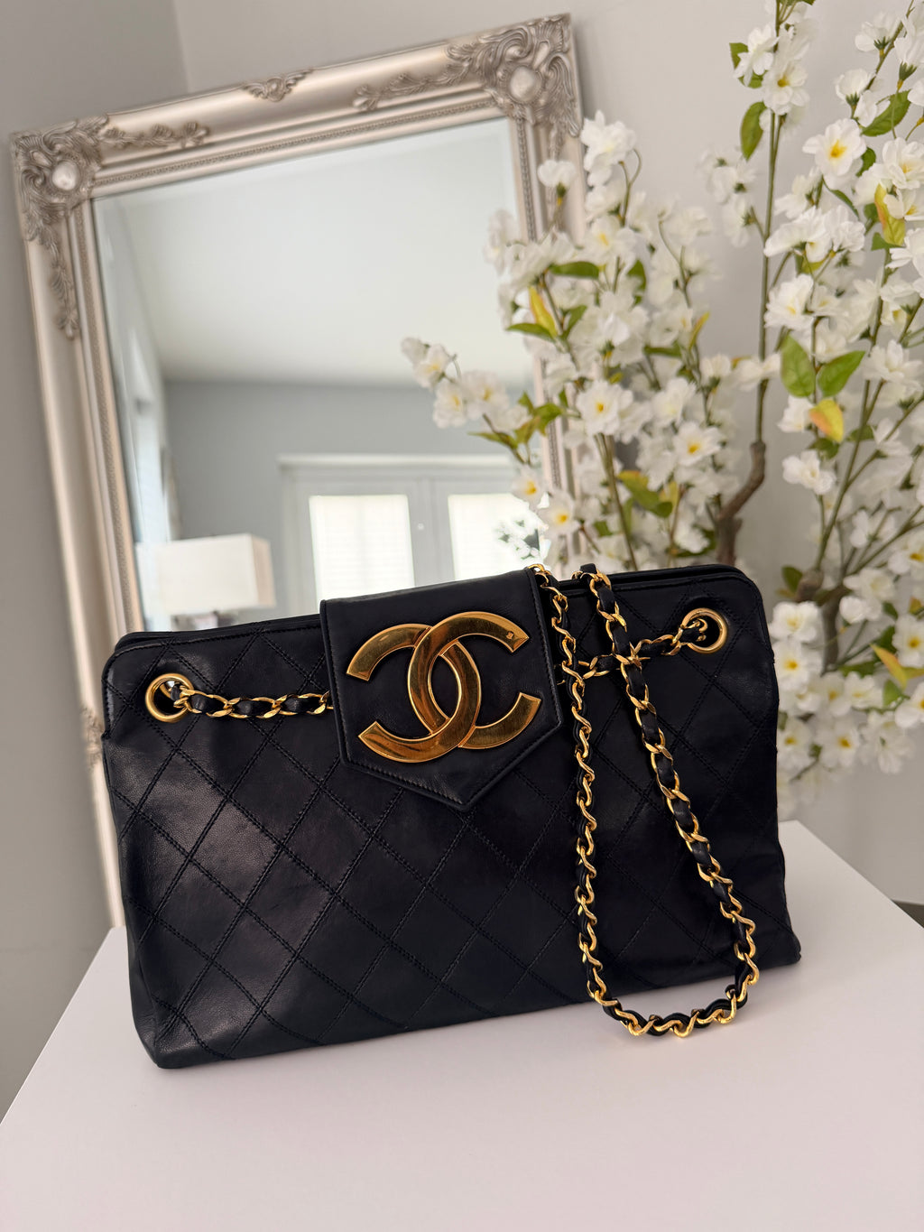 Vintage CHANEL Small Supermodel Tote Black Lambskin & 24K Gold-Plated Hardware