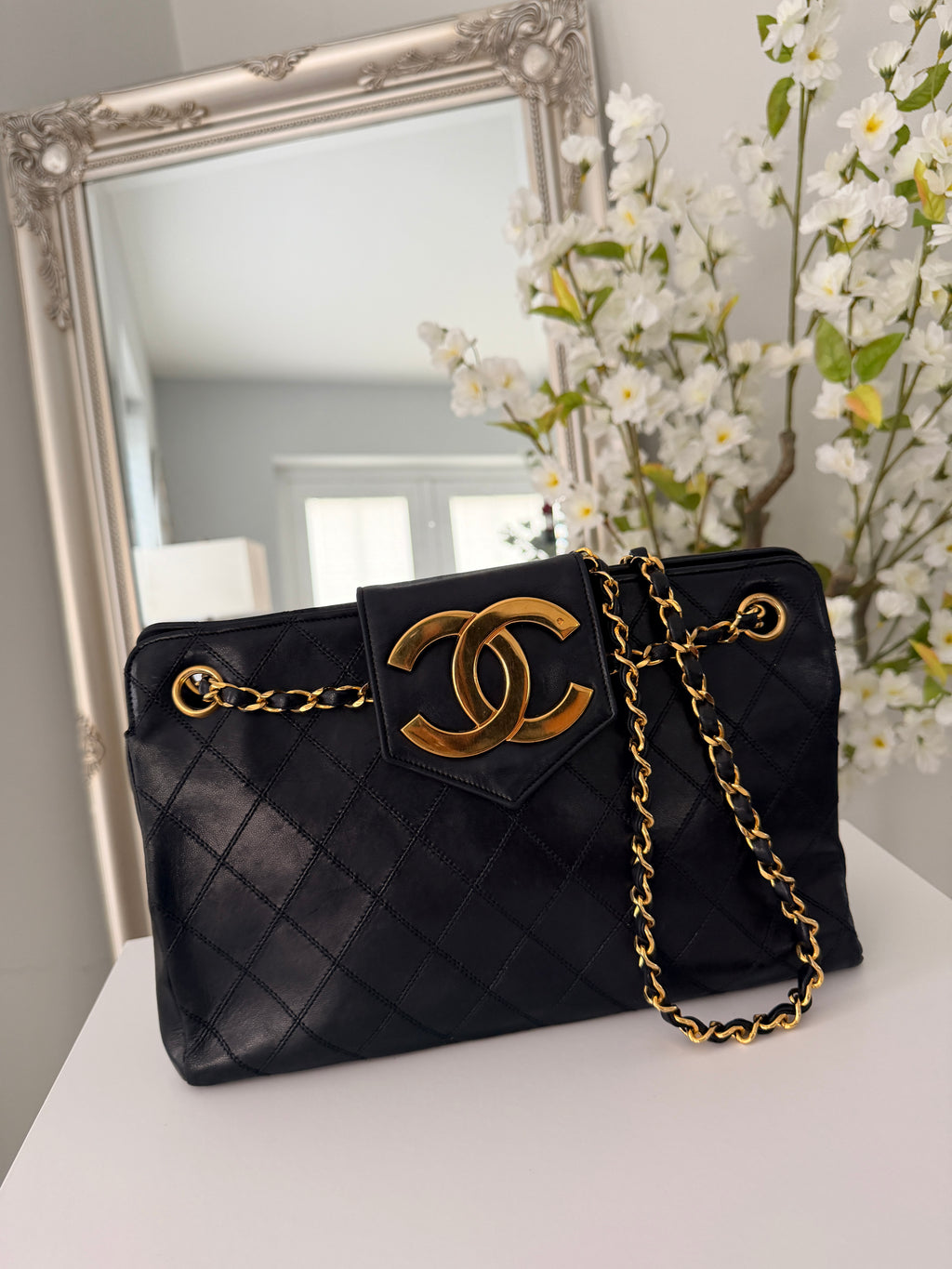 Vintage CHANEL Small Supermodel Tote Black Lambskin & 24K Gold-Plated Hardware