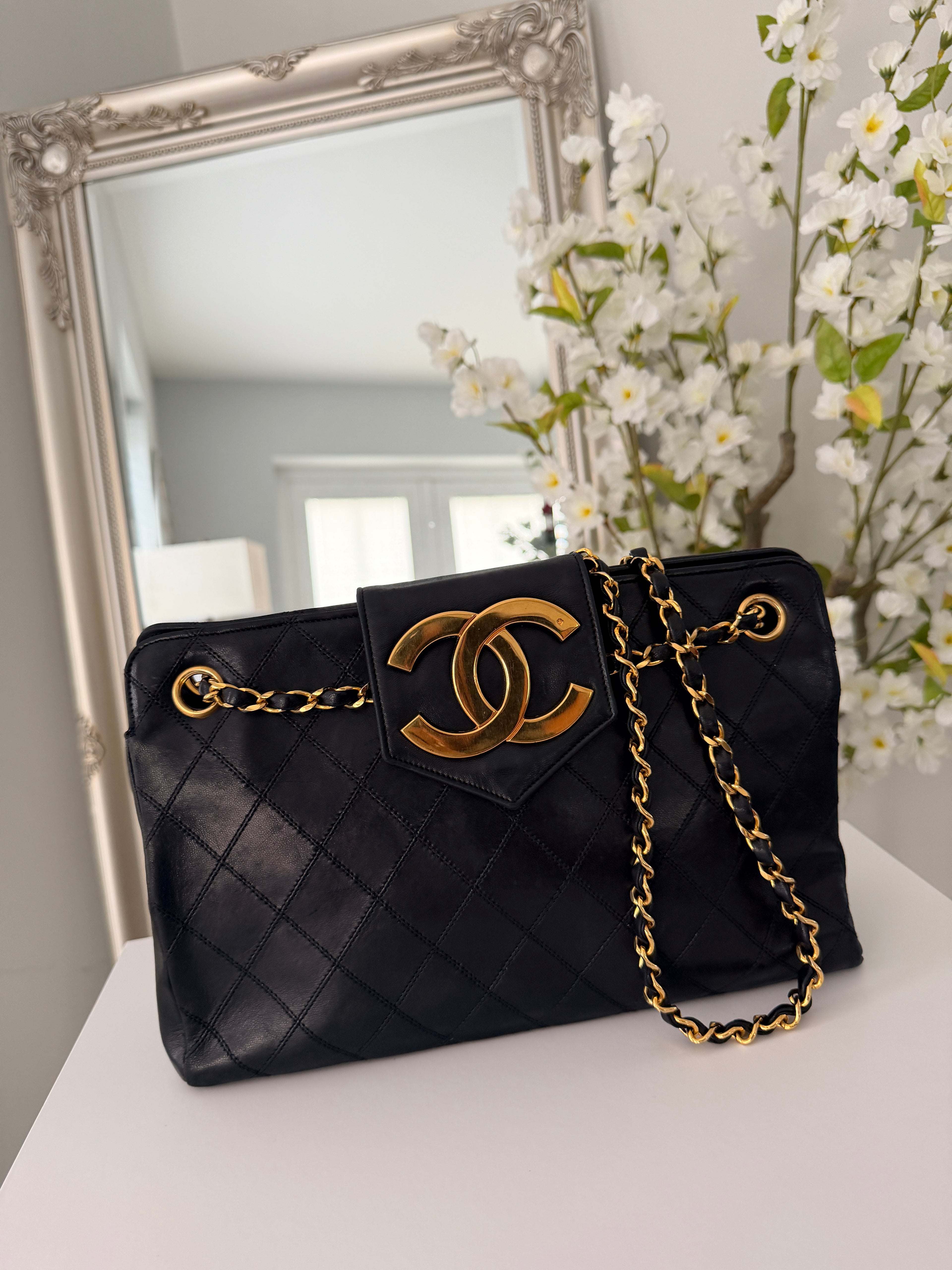 Vintage CHANEL Small Supermodel Tote Black Lambskin & 24K Gold-Plated Hardware