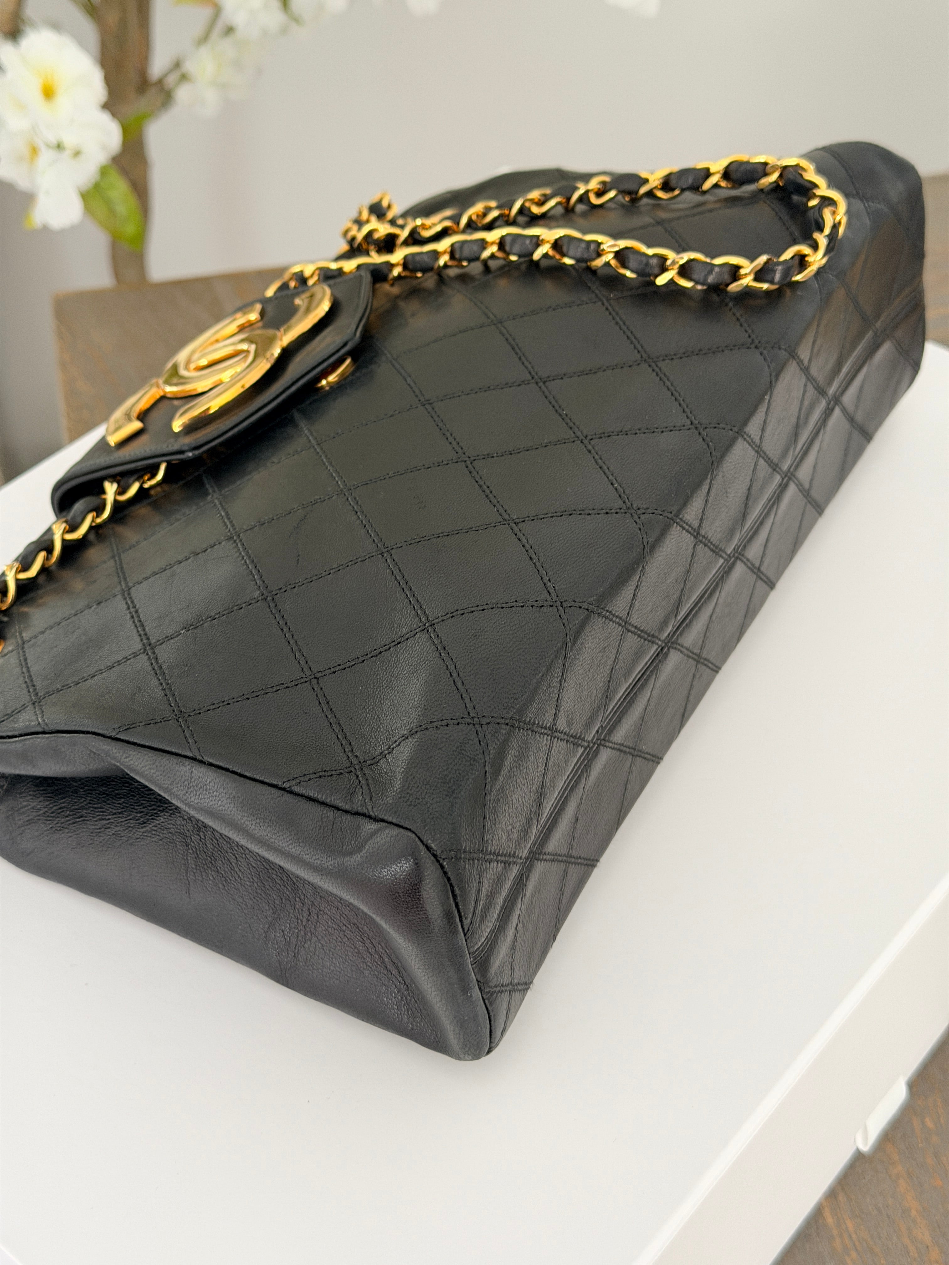 Vintage CHANEL Small Supermodel Tote Black Lambskin & 24K Gold-Plated Hardware