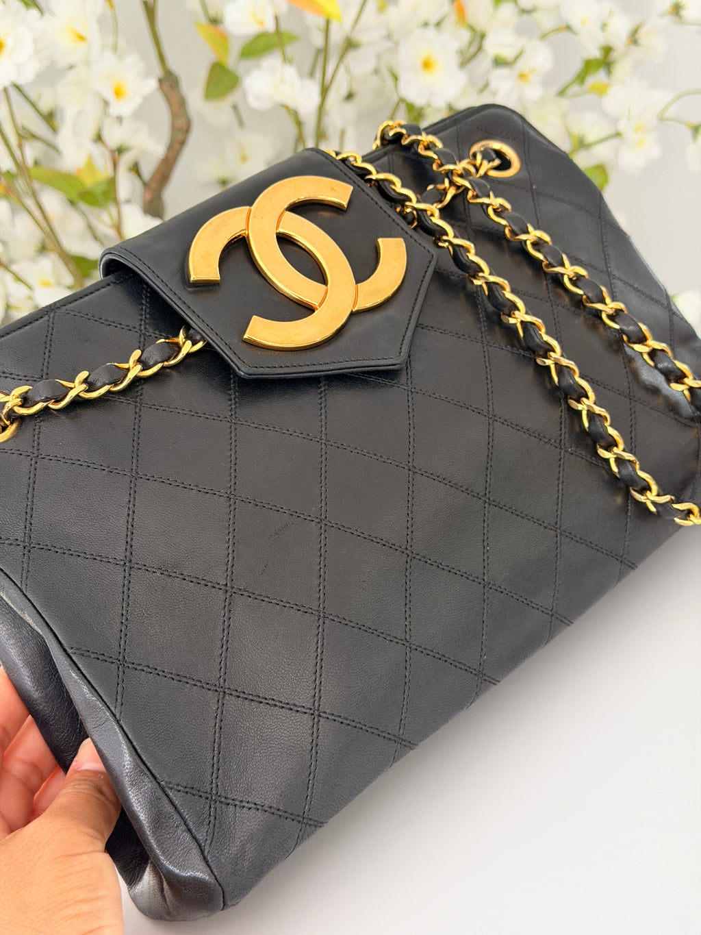 Vintage CHANEL Small Supermodel Tote Black Lambskin & 24K Gold-Plated Hardware