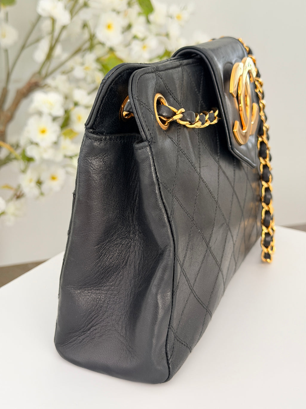 Vintage CHANEL Small Supermodel Tote Black Lambskin & 24K Gold-Plated Hardware