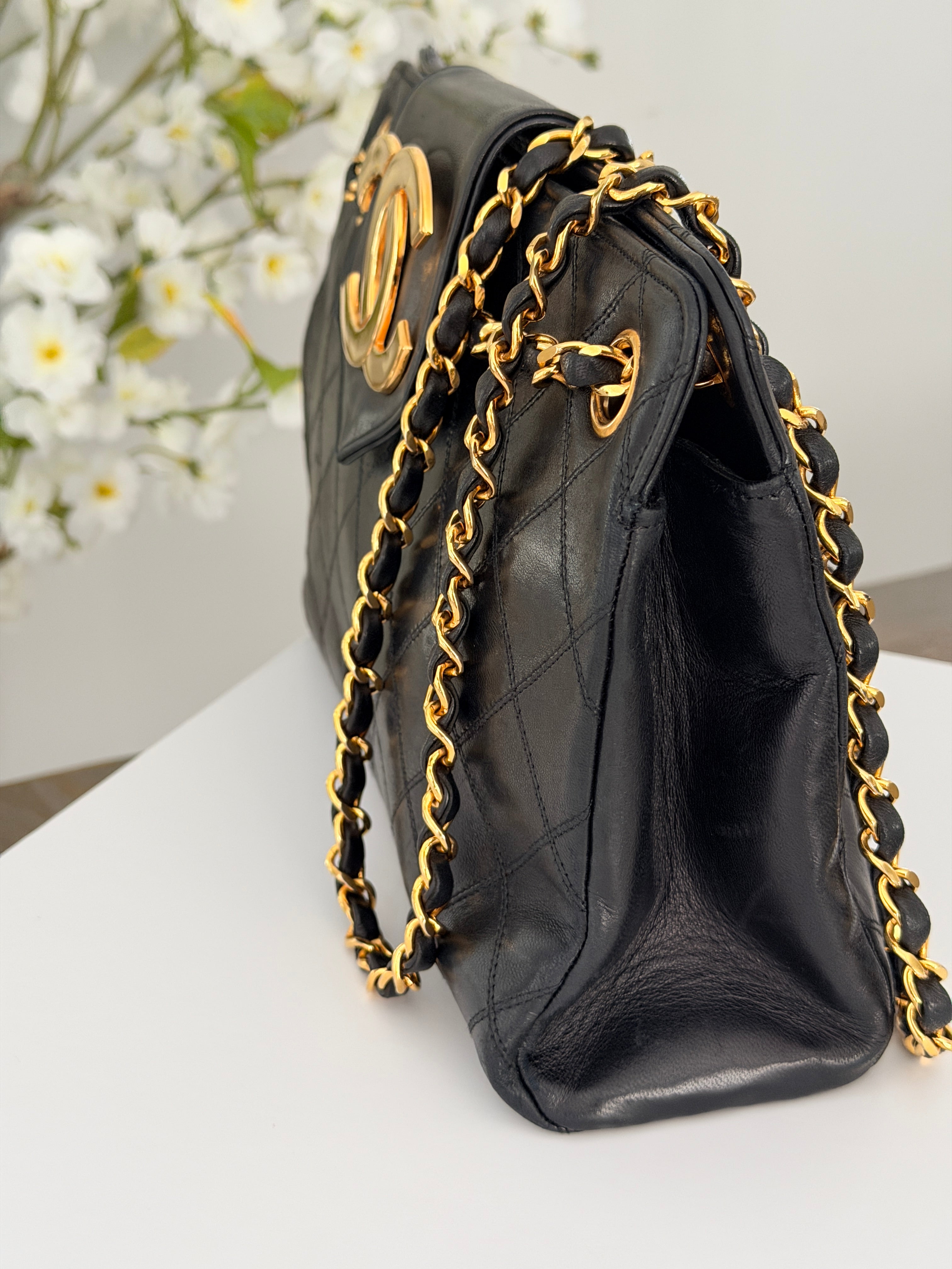 Vintage CHANEL Small Supermodel Tote Black Lambskin & 24K Gold-Plated Hardware