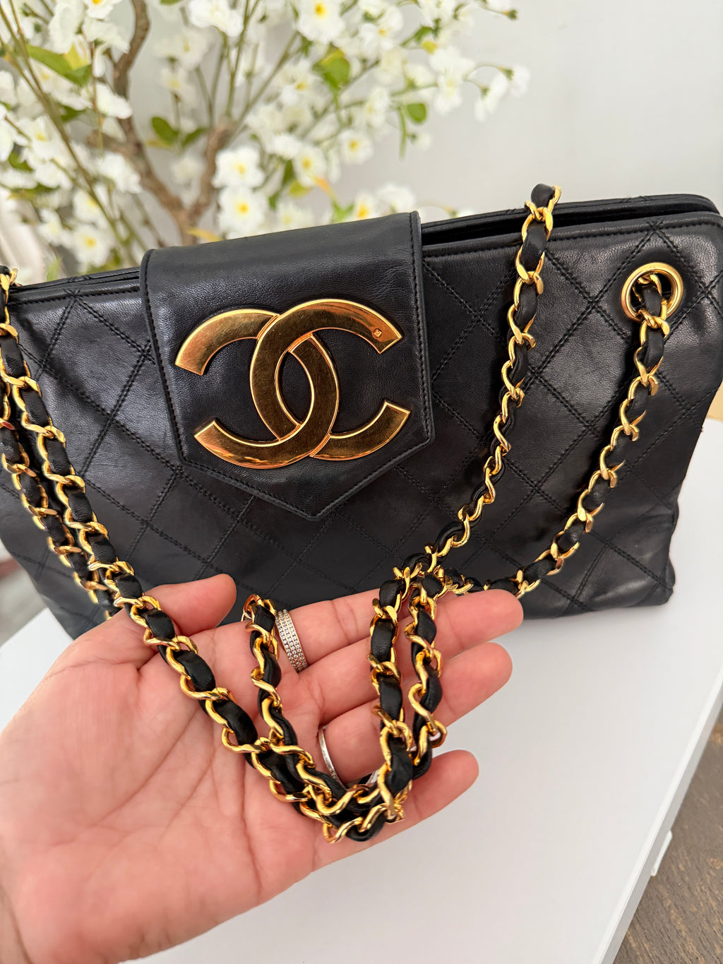 Vintage CHANEL Small Supermodel Tote Black Lambskin & 24K Gold-Plated Hardware