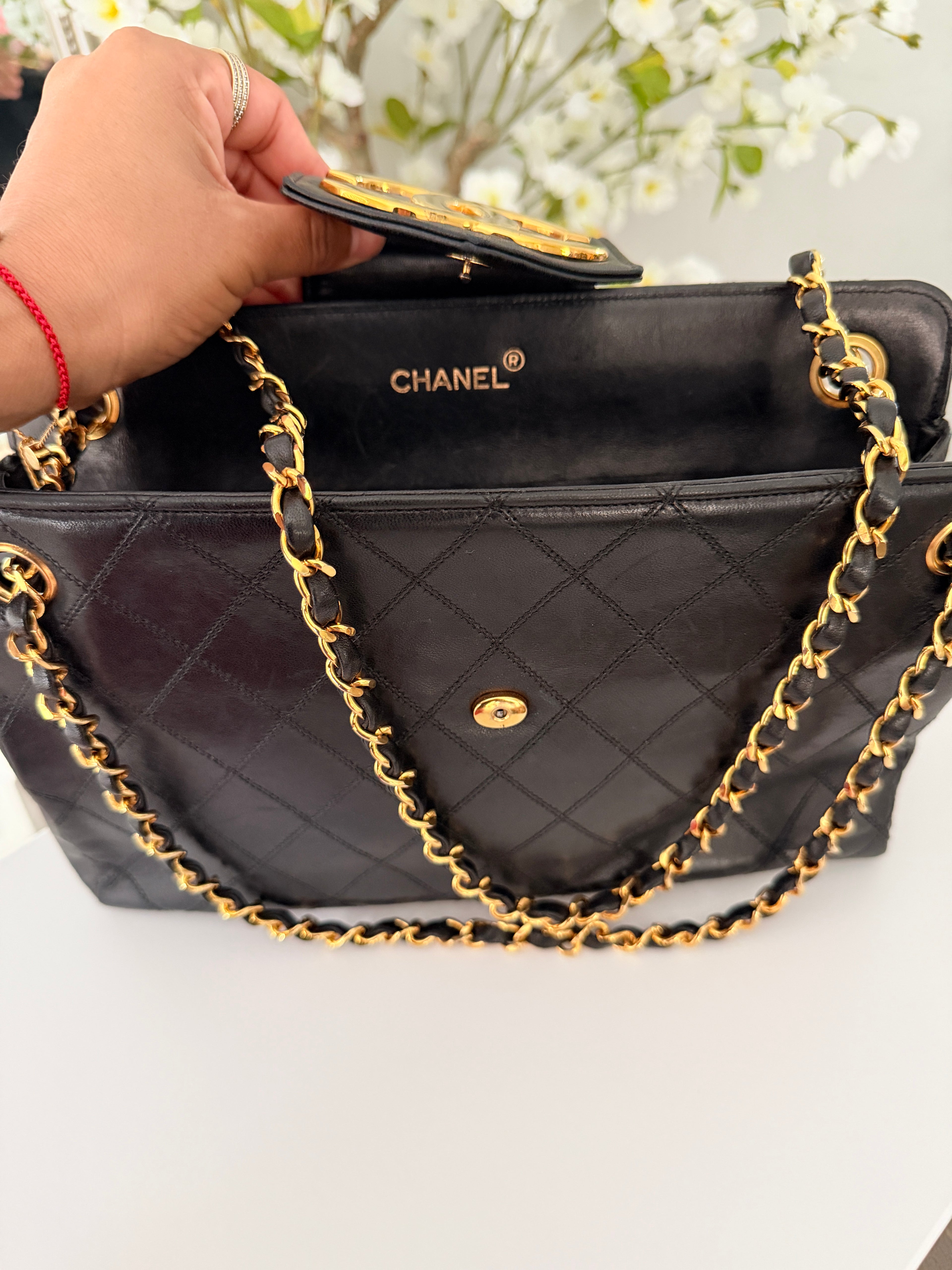 Vintage CHANEL Small Supermodel Tote Black Lambskin & 24K Gold-Plated Hardware