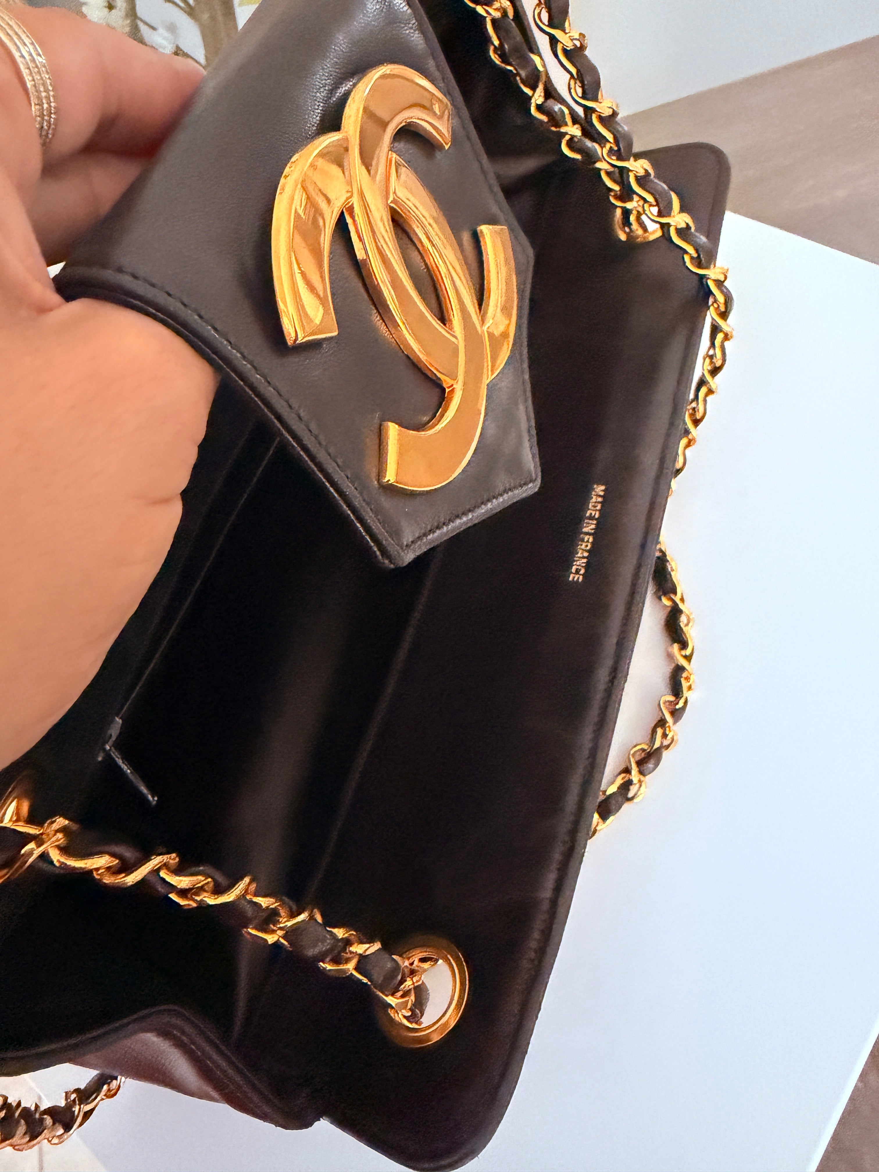 Vintage CHANEL Small Supermodel Tote Black Lambskin & 24K Gold-Plated Hardware