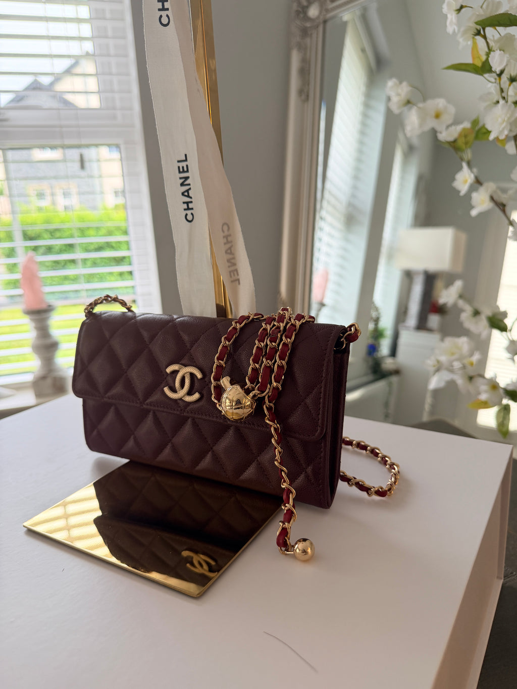 Chanel Long Flap Wallet Burgundy Caviar Leather Gold Hardware
