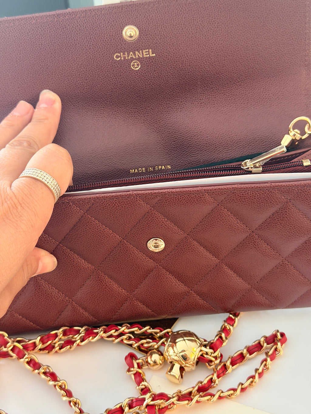 Chanel Long Flap Wallet Burgundy Caviar Leather Gold Hardware