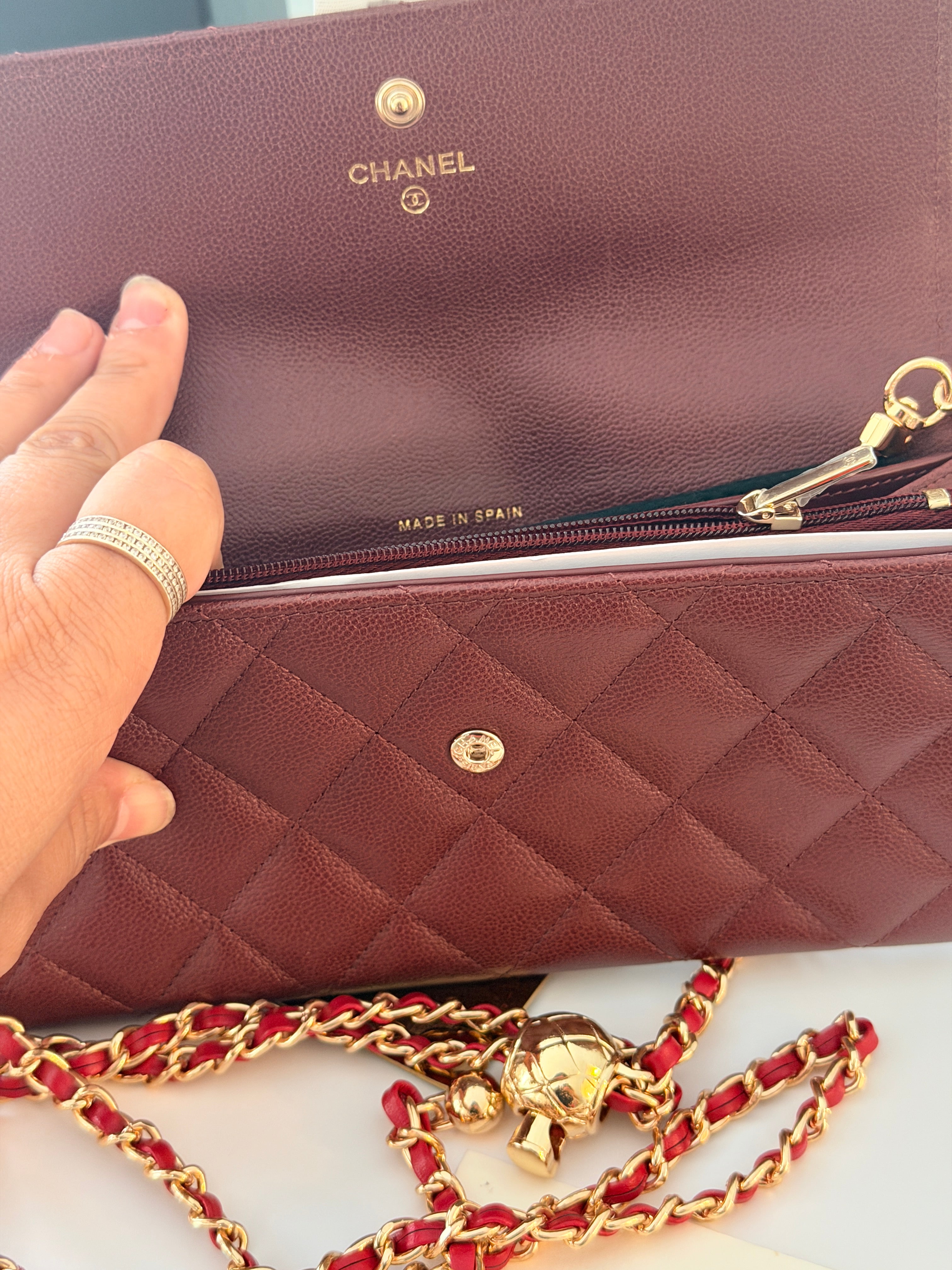 Chanel Long Flap Wallet Burgundy Caviar Leather Gold Hardware