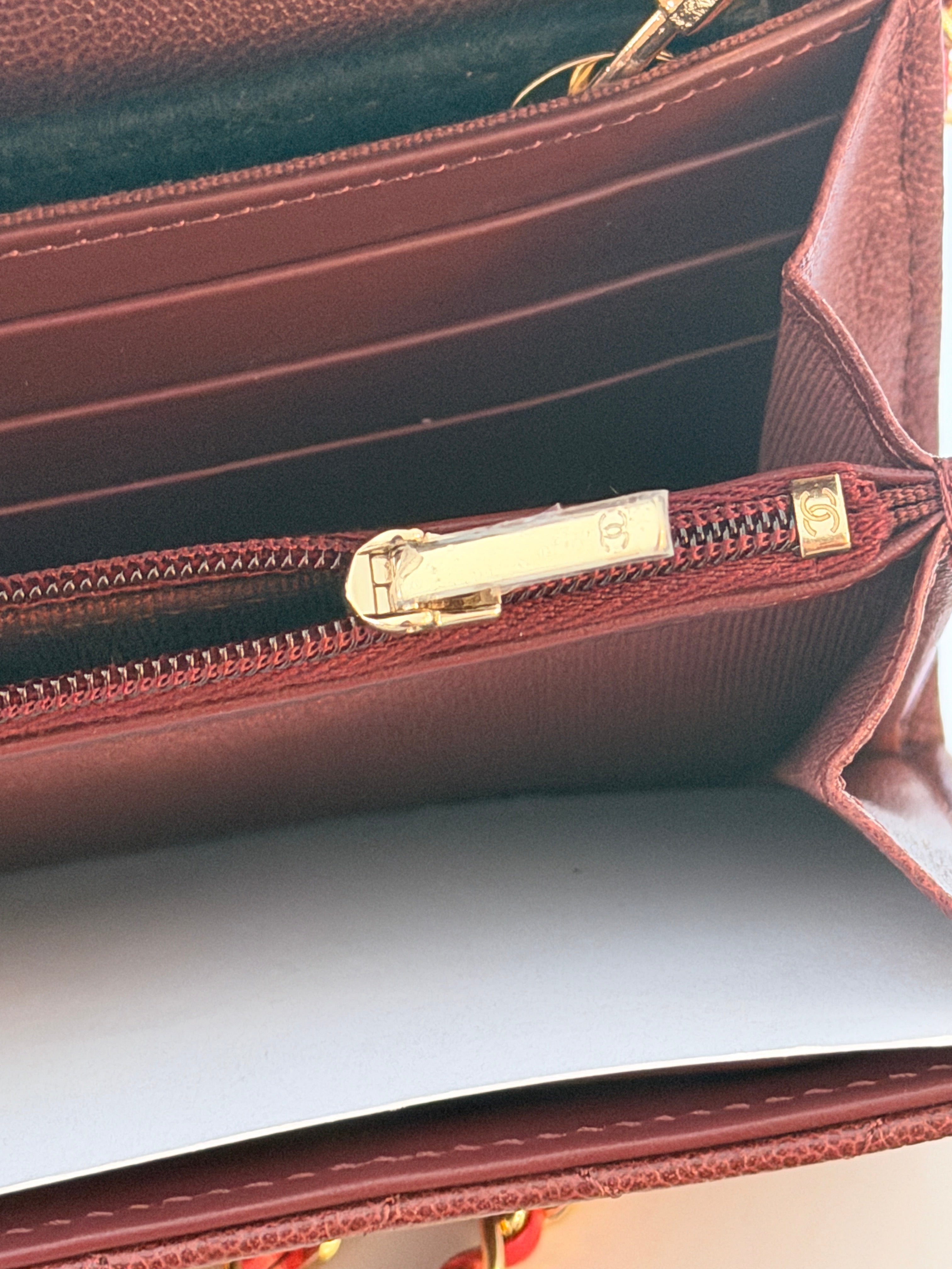 Chanel Long Flap Wallet Burgundy Caviar Leather Gold Hardware