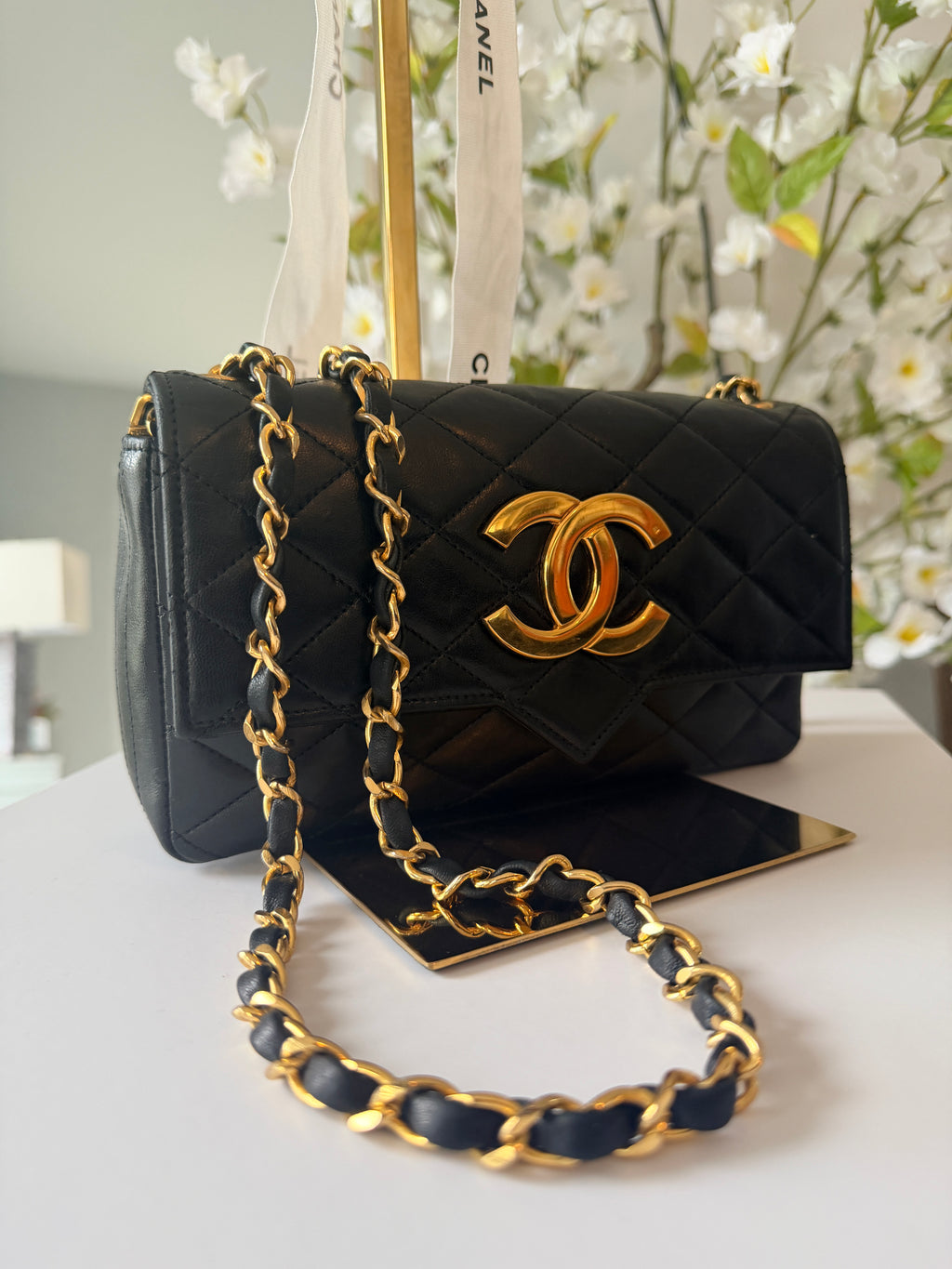 Chanel Vintage Mini Shoulder Bag Black Lambskin Leather Single Flap 1986 - 1989