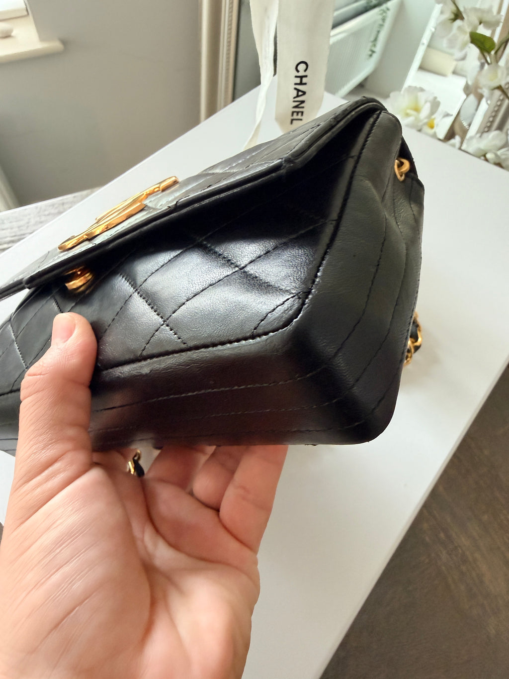 Chanel Vintage Mini Shoulder Bag Black Lambskin Leather Single Flap 1986 - 1989