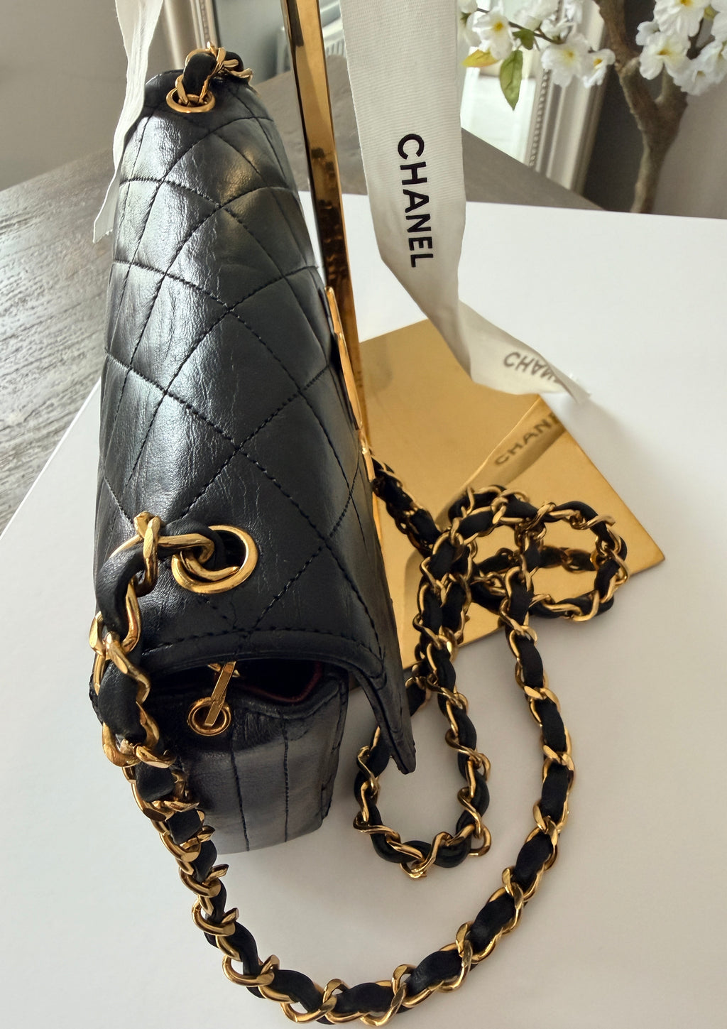 Chanel Vintage Mini Shoulder Bag Black Lambskin Leather Single Flap 1986 - 1989