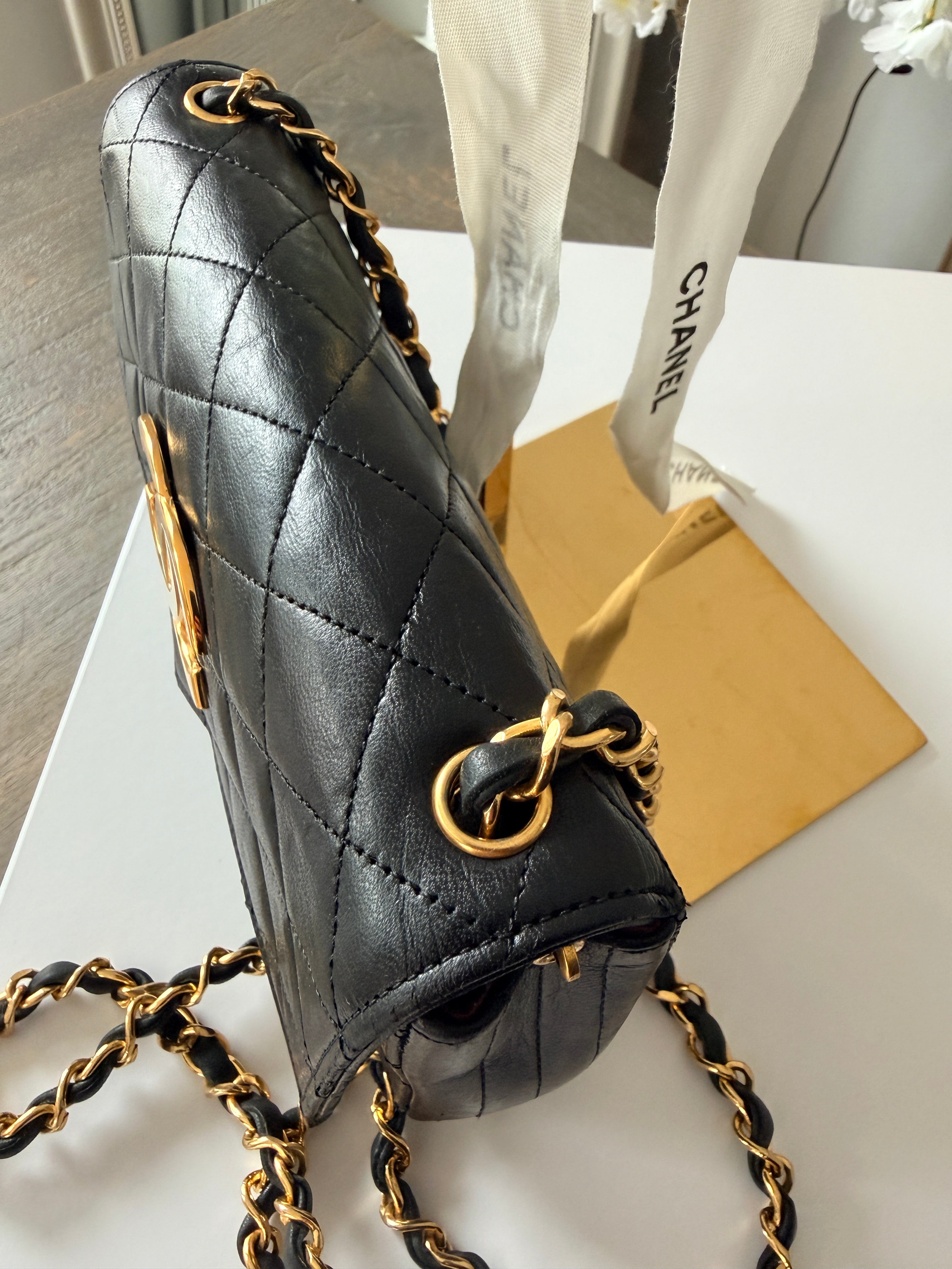 Chanel Vintage Mini Shoulder Bag Black Lambskin Leather Single Flap 1986 - 1989