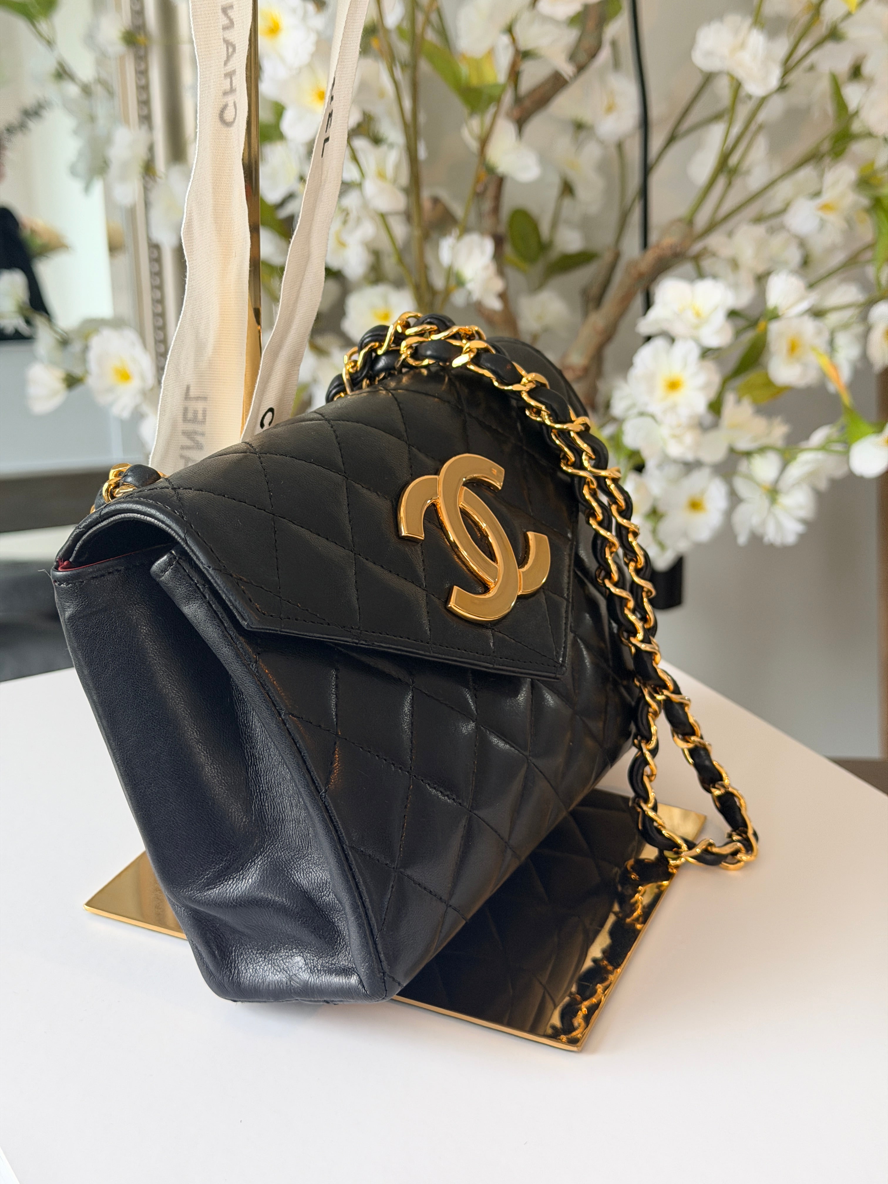 Chanel Vintage Matelasse Mini Shoulder Bag Single Flap Black Lambskin Leather 1986 - 1989