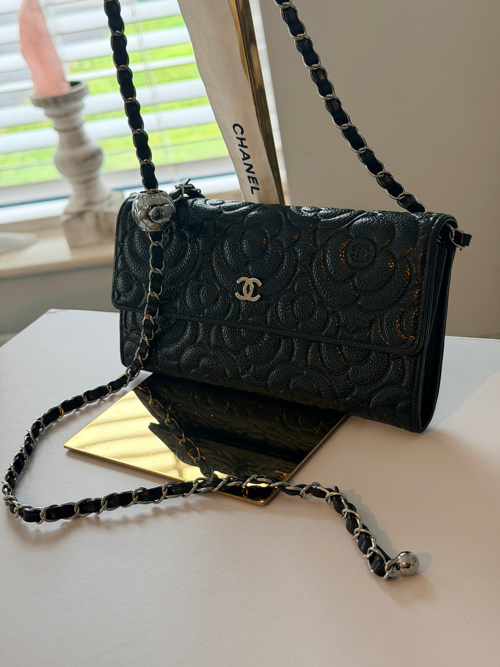 Chanel Camelia Long Wallet Black Caviar Leather Silver Hardware (2021)