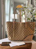 GUCCI Britt GG Canvas Tote Beige with Nude Leather Trim