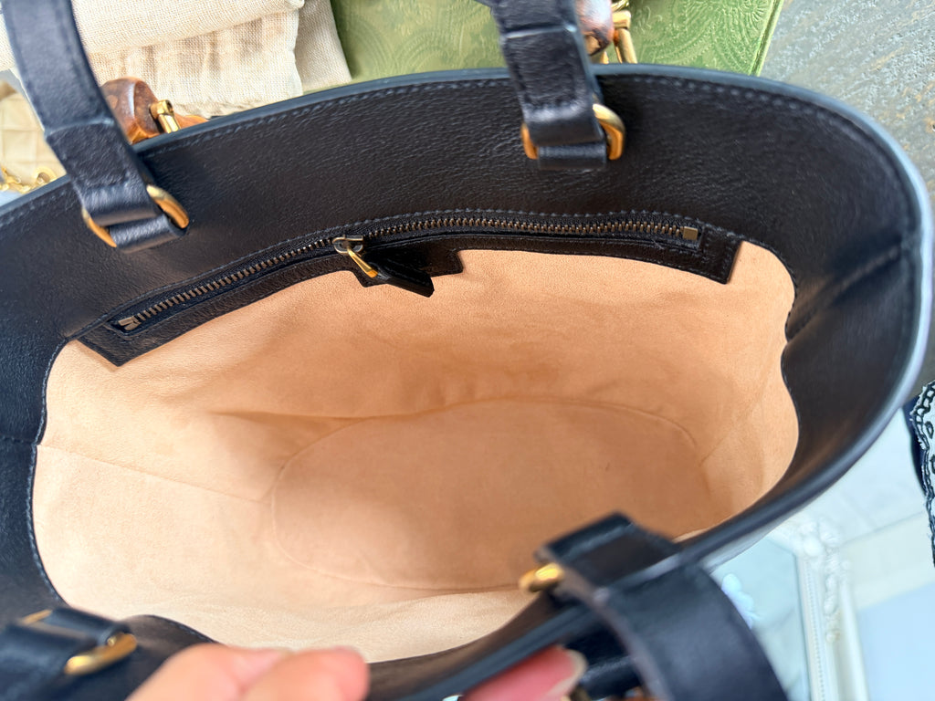 Gucci Diana Bamboo Small Shoulder bag Black Leather Gold Hardware