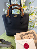 Gucci Diana Bamboo Small Shoulder bag Black Leather Gold Hardware