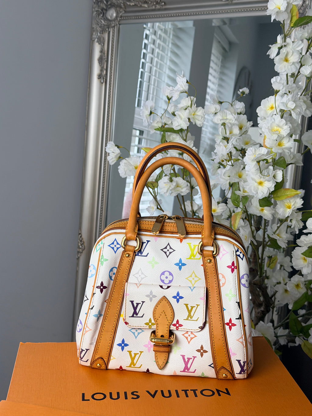 Louis Vuitton Takashi Murakami Priscila Monogram White Leather Gold Hardware