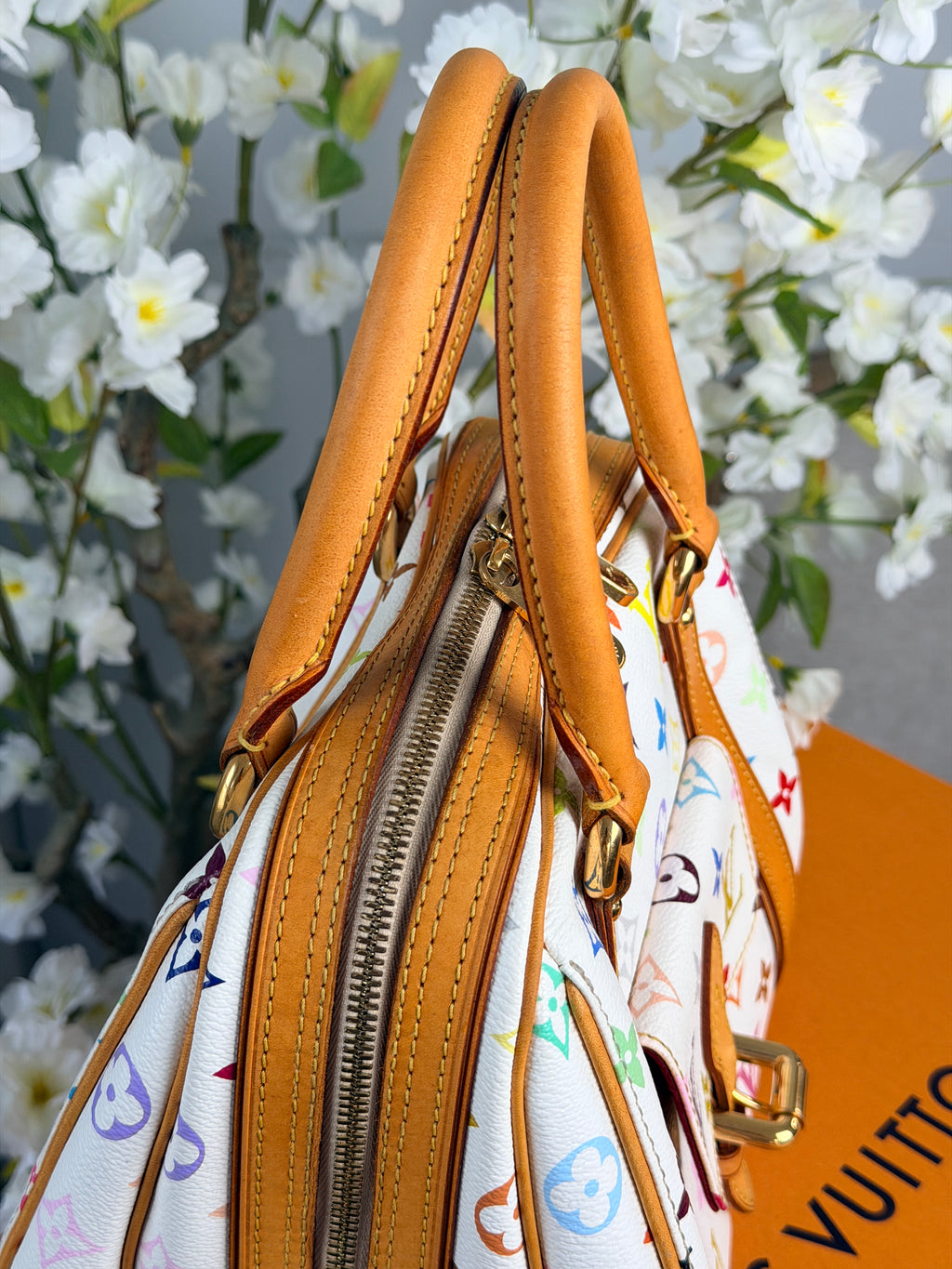 Louis Vuitton Takashi Murakami Priscila Monogram White Leather Gold Hardware