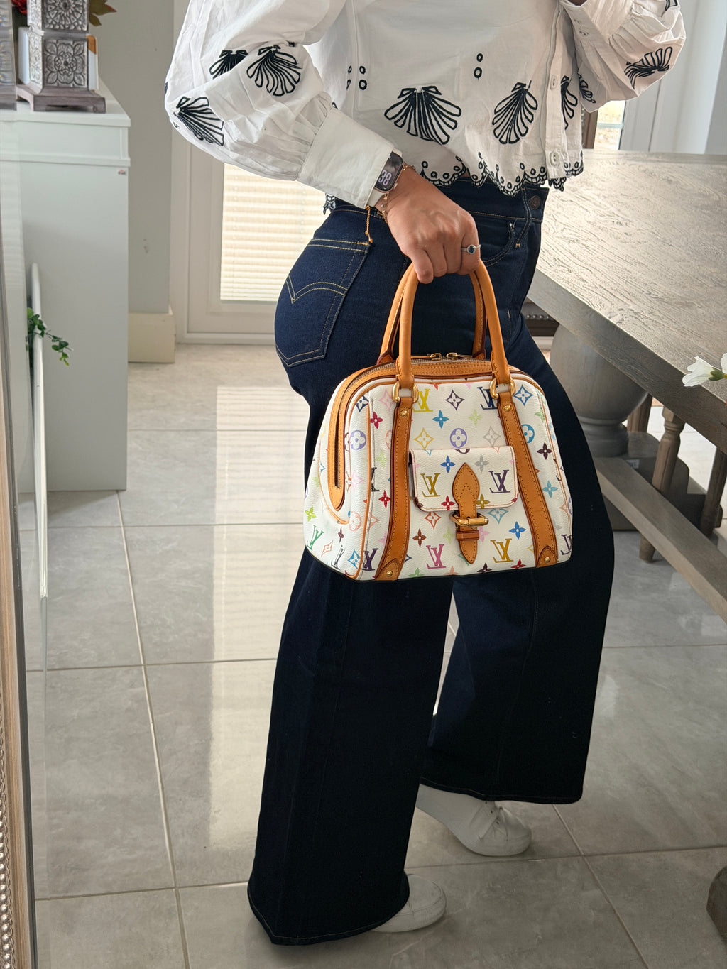 Louis Vuitton Takashi Murakami Priscila Monogram White Leather Gold Hardware