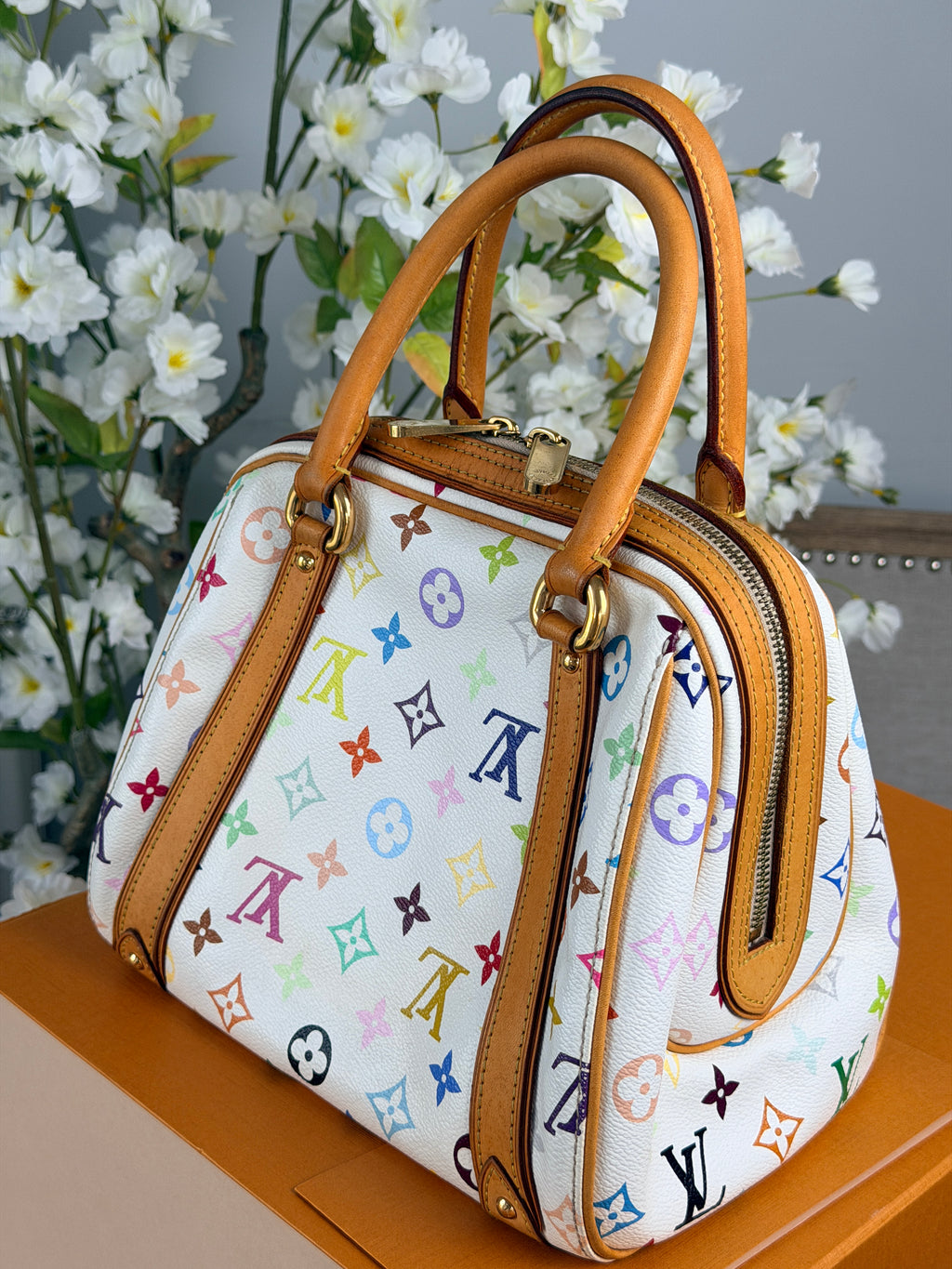 Louis Vuitton Takashi Murakami Priscila Monogram White Leather Gold Hardware