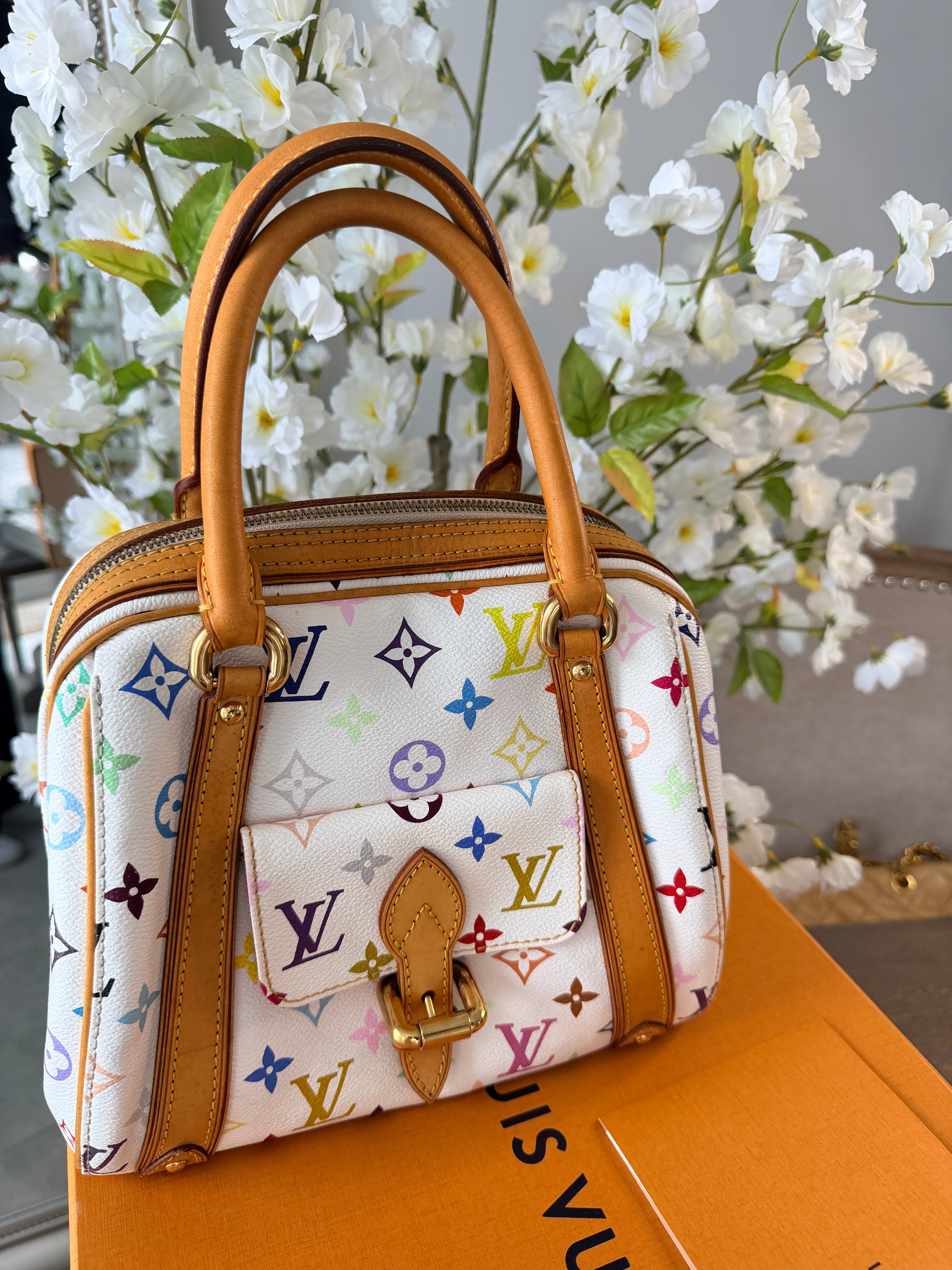 Louis Vuitton Takashi Murakami Priscila Monogram White Leather Gold Hardware