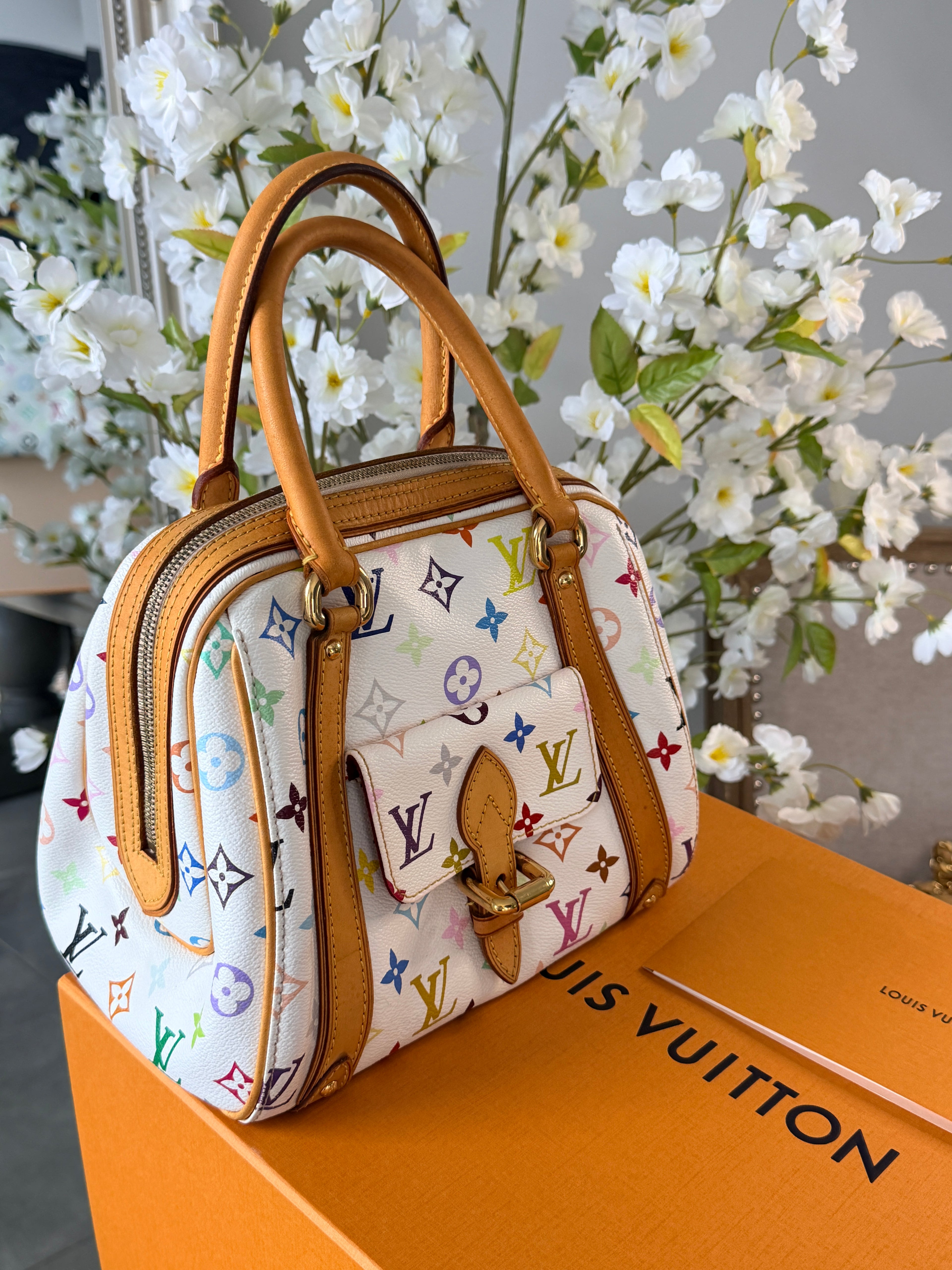 Louis Vuitton Takashi Murakami Priscila Monogram White Leather Gold Hardware