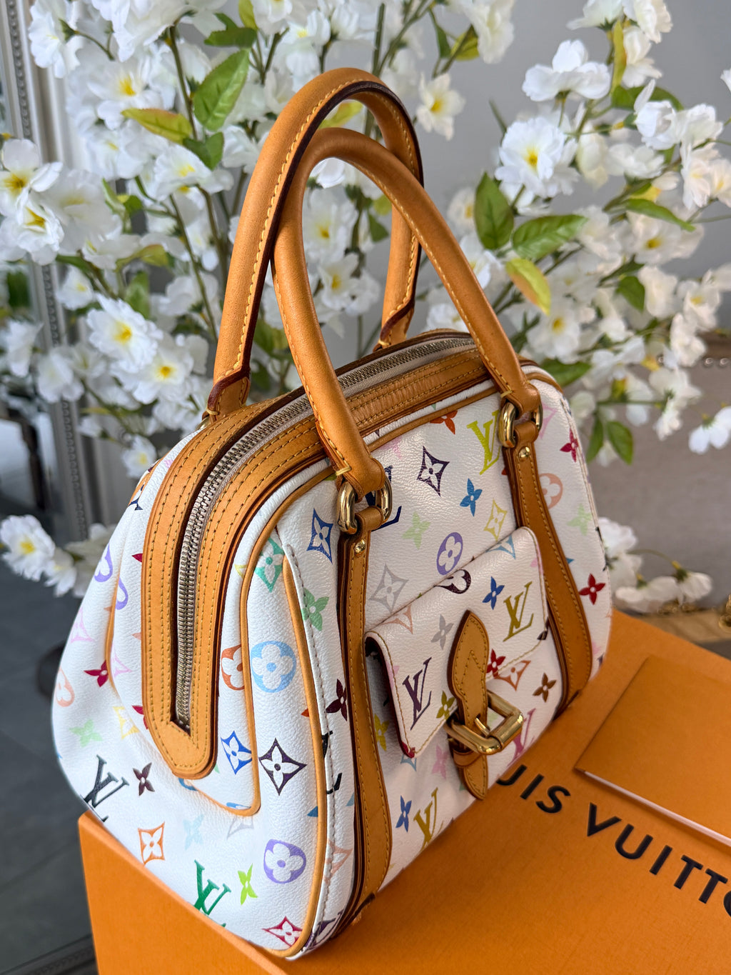 Louis Vuitton Takashi Murakami Priscila Monogram White Leather Gold Hardware