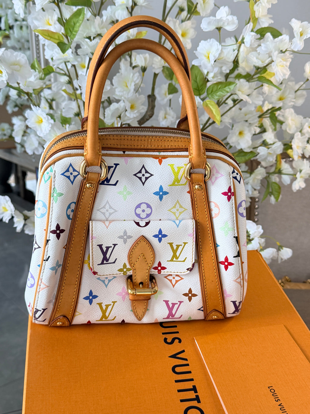 Louis Vuitton Takashi Murakami Priscila Monogram White Leather Gold Hardware