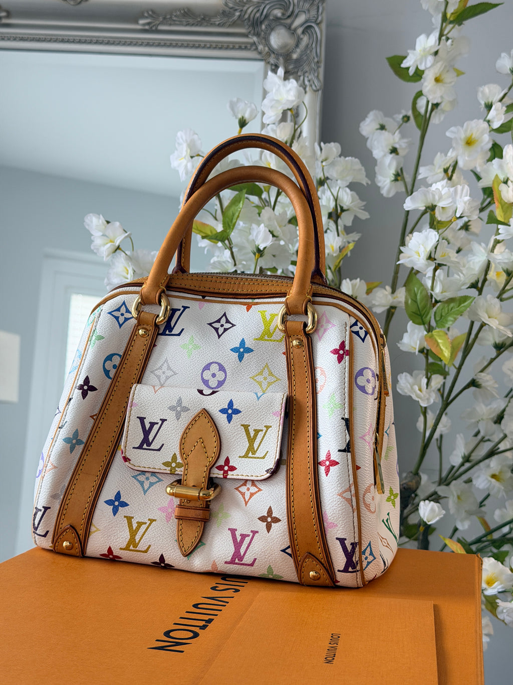 Louis Vuitton Takashi Murakami Priscila Monogram White Leather Gold Hardware