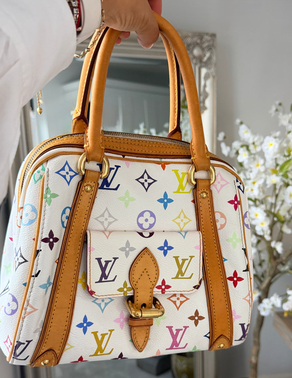 Louis Vuitton Takashi Murakami Priscila Monogram White Leather Gold Hardware