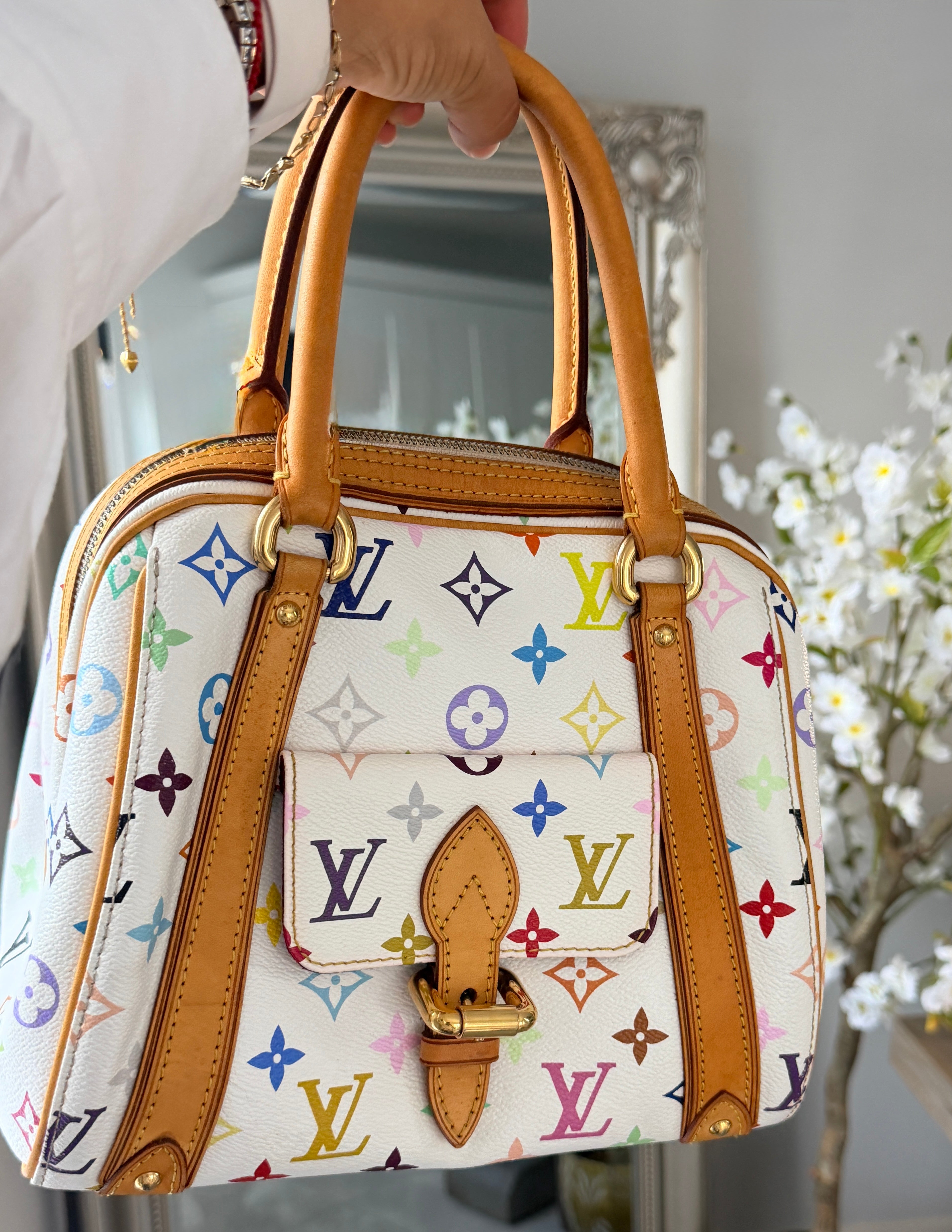 Louis Vuitton Takashi Murakami Priscila Monogram White Leather Gold Hardware